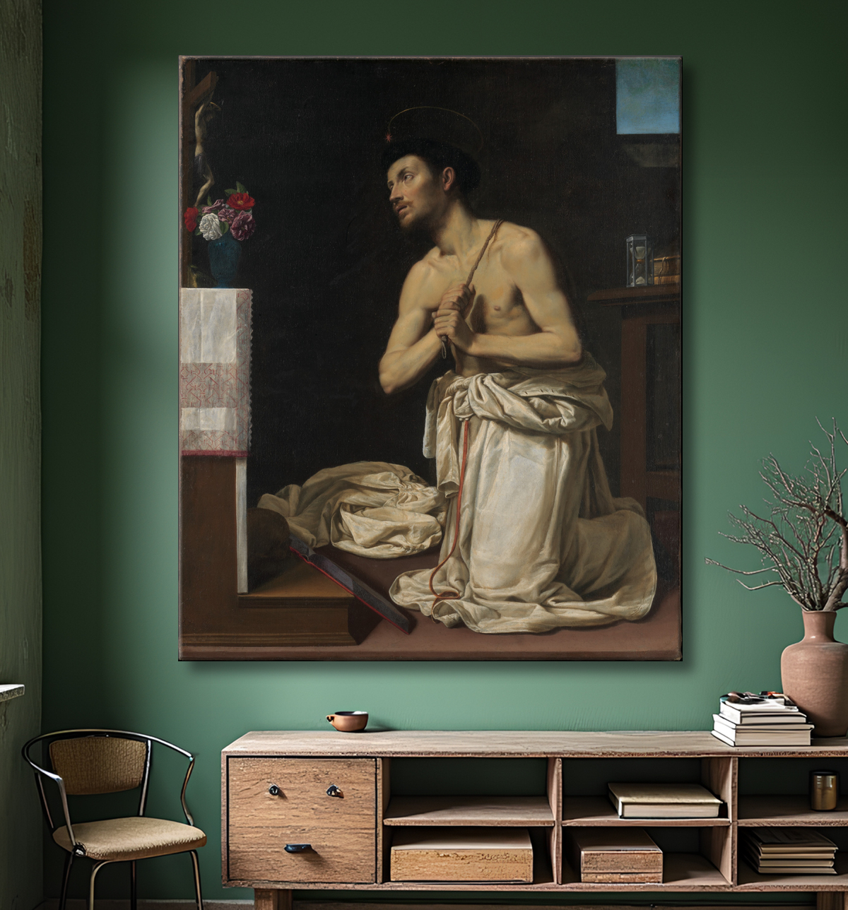 Reproduction Saint Dominique en pénitence de Filippo Tarchiani avec decor