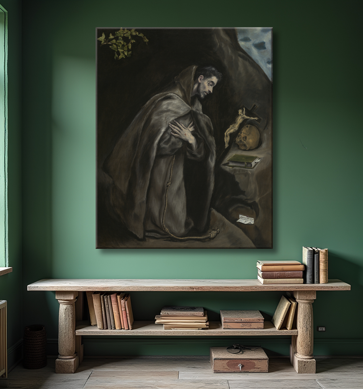 Reproduction Saint François agenouillé en méditation de Domenico Theotokópoulos, called El Greco avec decor