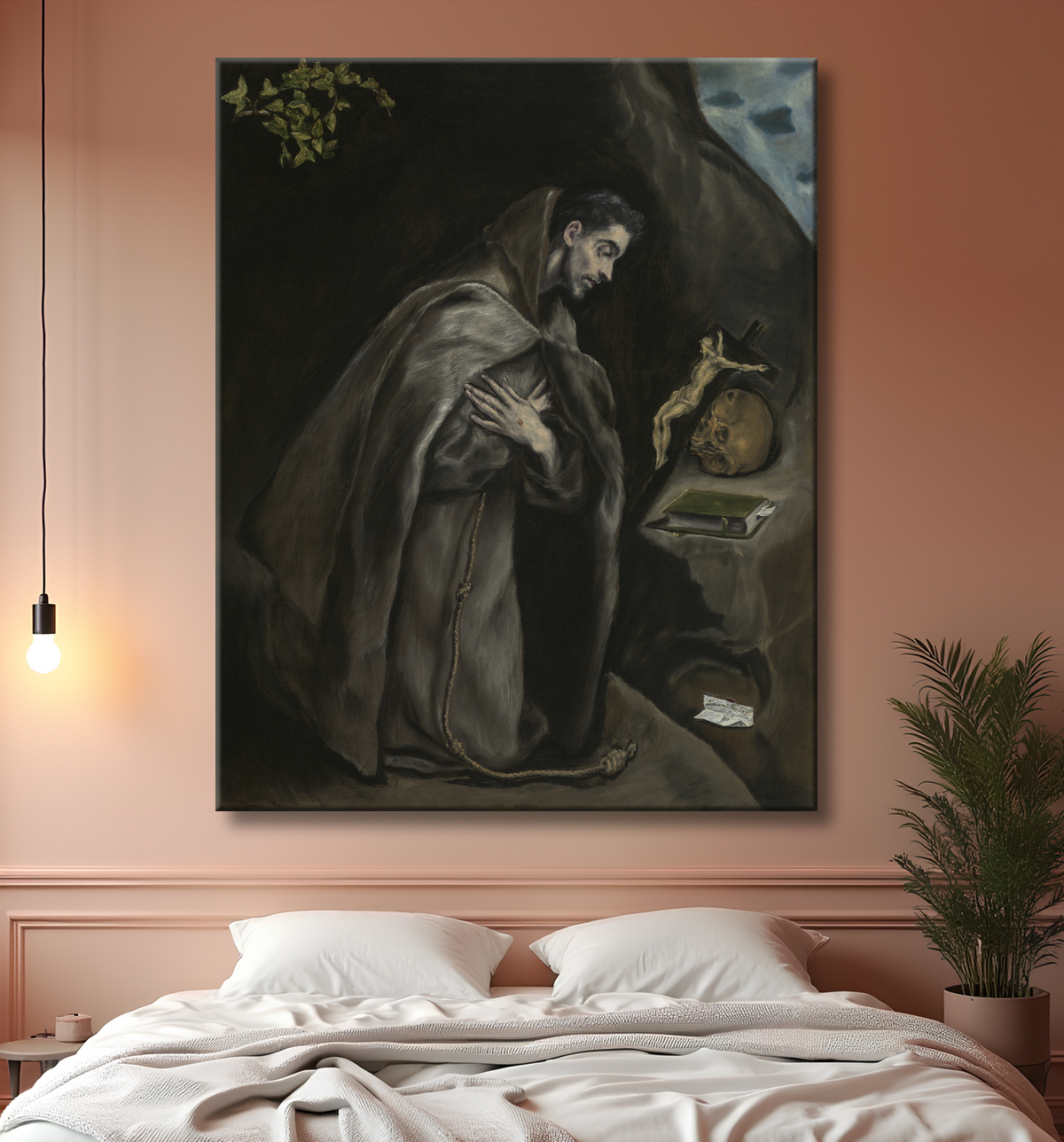 Reproduction Saint François agenouillé en méditation de Domenico Theotokópoulos, called El Greco avec decor