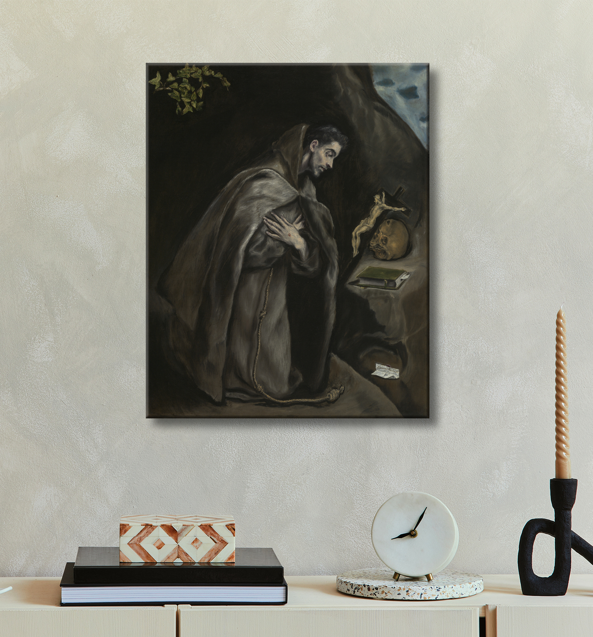 Reproduction Saint François agenouillé en méditation de Domenico Theotokópoulos, called El Greco avec decor