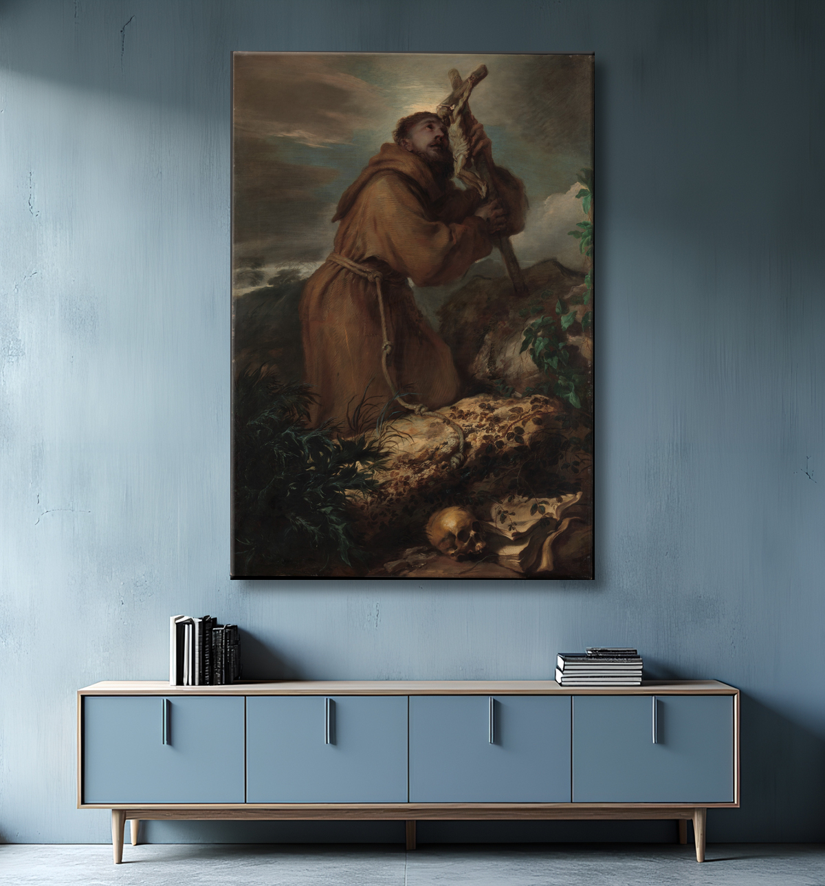Reproduction Saint François en extase de Giovanni Benedetto Castiglione (Il Grechetto) avec decor