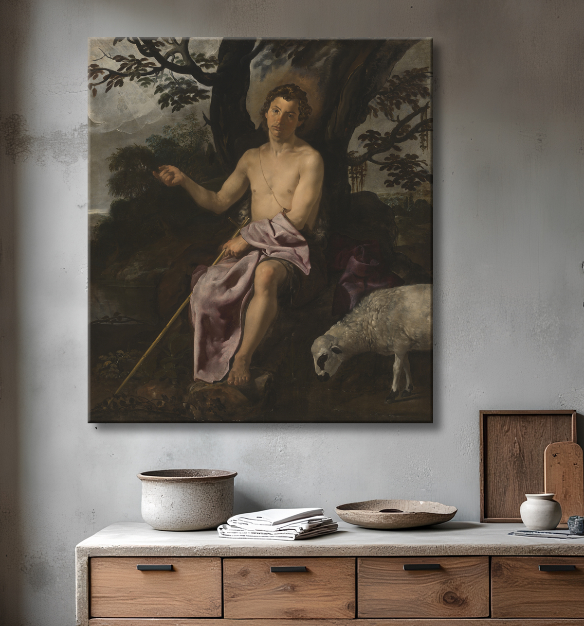 Reproduction Saint Jean-Baptiste dans le désert de Diego Velázquez avec decor