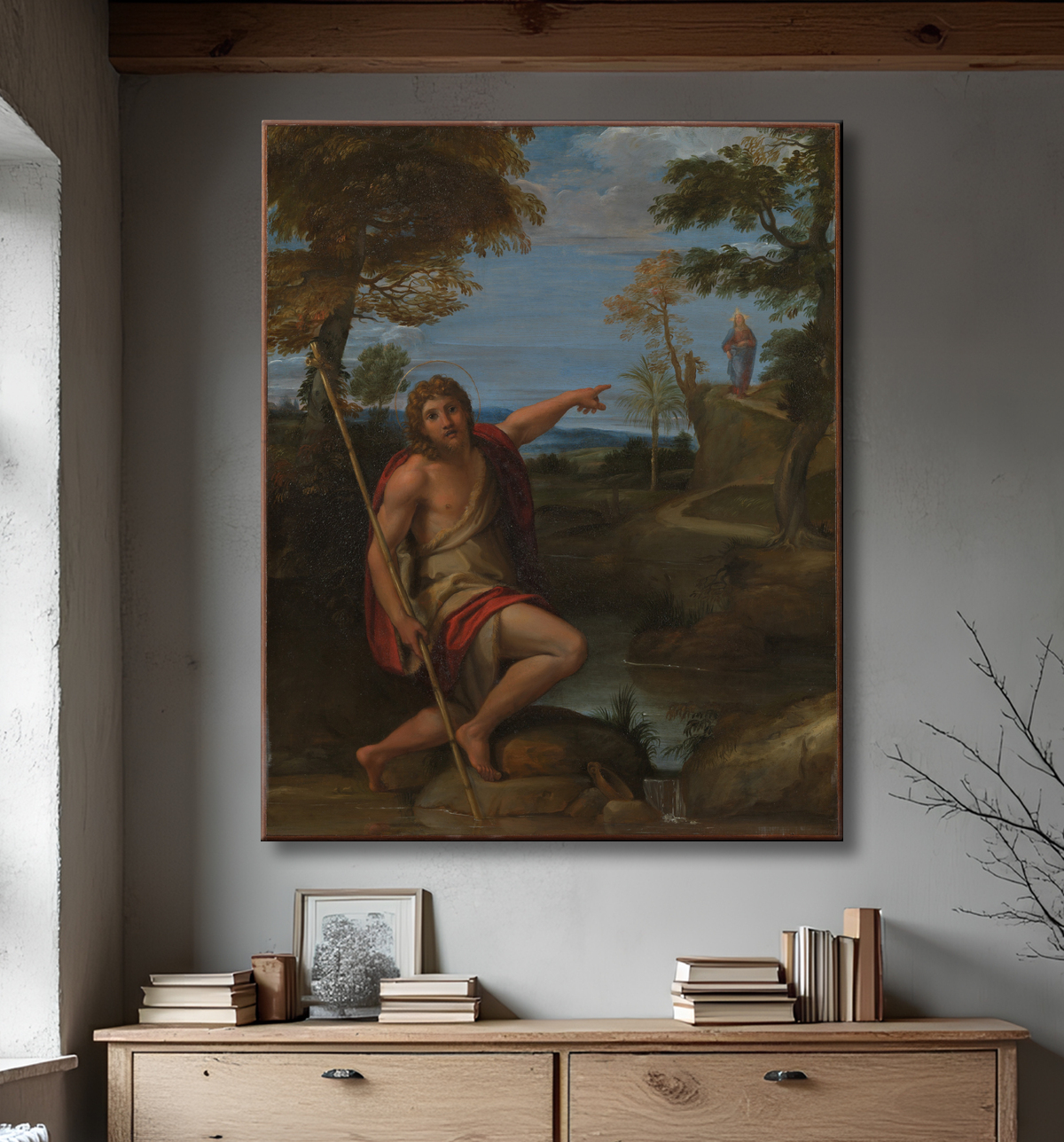 Reproduction Saint Jean-Baptiste rend témoignage de Annibale Carracci avec decor