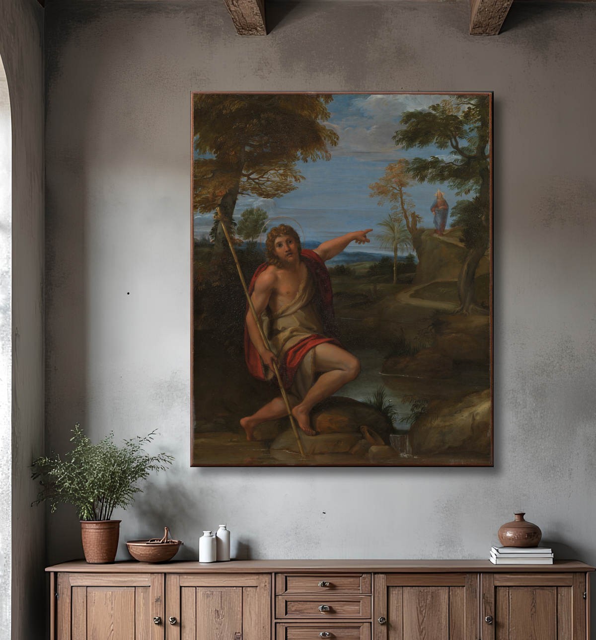 Reproduction Saint Jean-Baptiste rend témoignage de Annibale Carracci avec decor