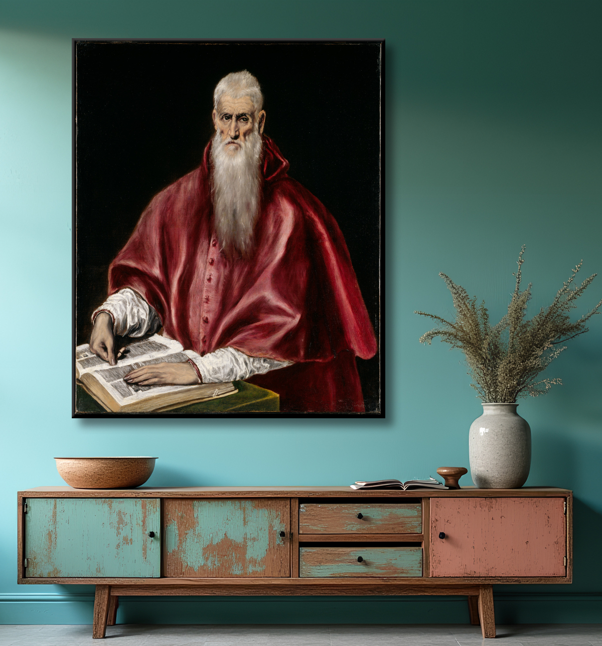 Reproduction Saint Jérôme comme érudit de El Greco (Domenikos Theotokopoulos) avec decor