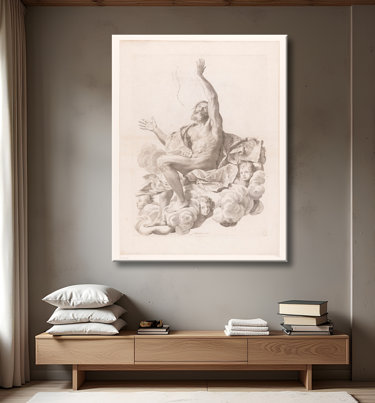 Reproduction Saint Paul sur nuage entouré de chérubins de Claude Mellan avec decor