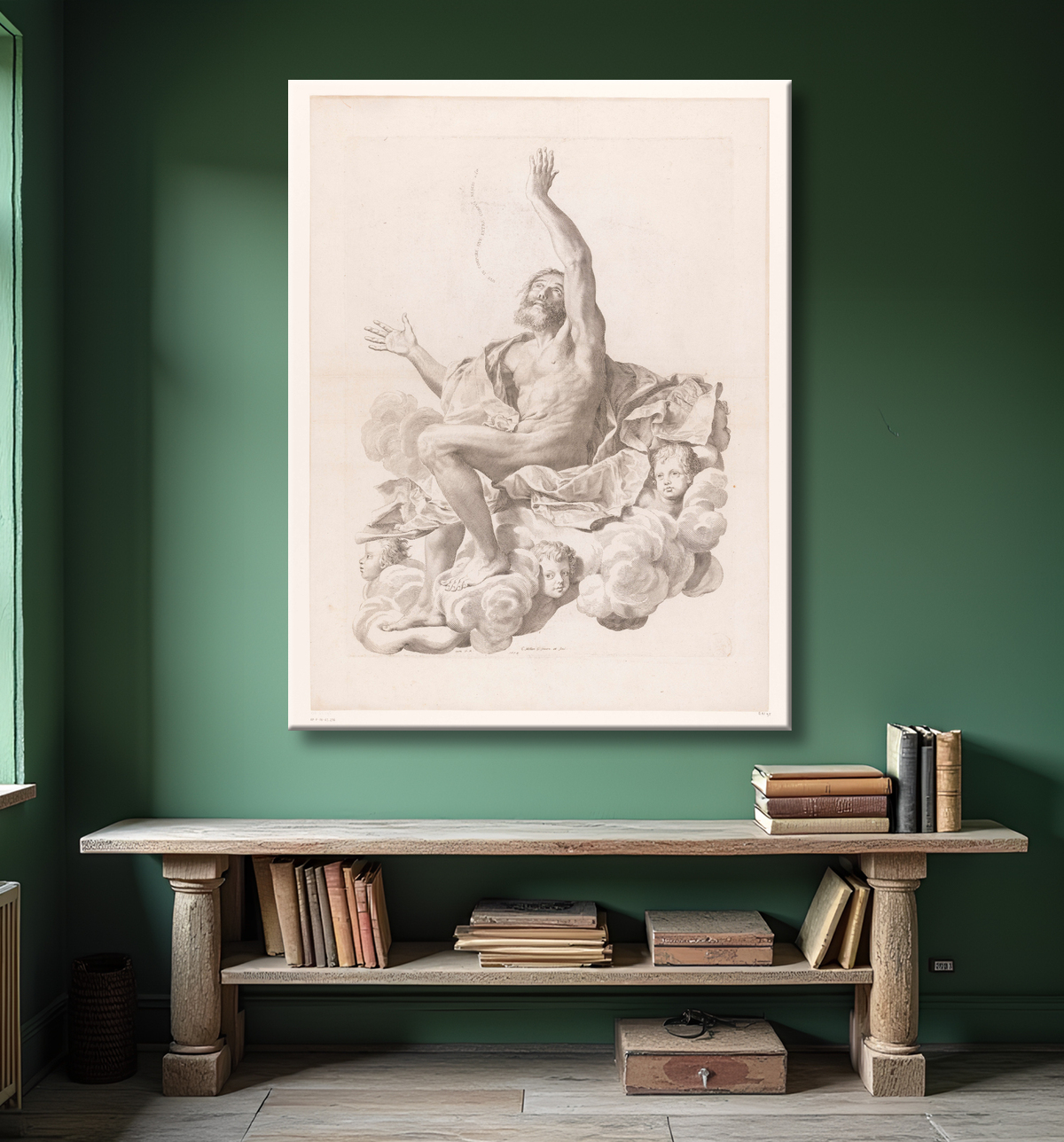 Reproduction Saint Paul sur nuage entouré de chérubins de Claude Mellan avec decor