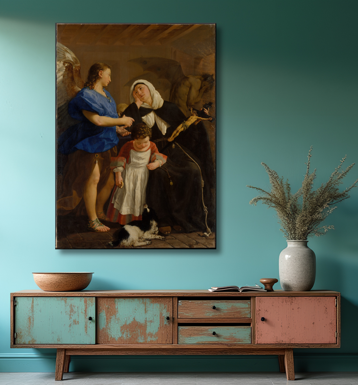 Reproduction Sainte Marguerite de Cortone de Gaspare Traversi avec decor