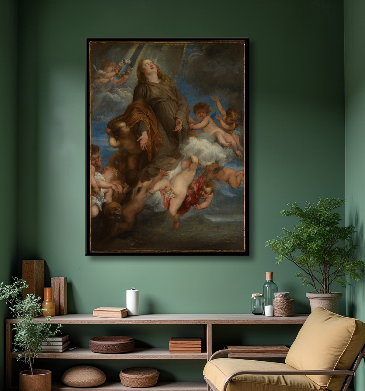 Reproduction Sainte Rosalie intercédant pour les pestiférés de Palerme de Anthony van Dyck avec decor