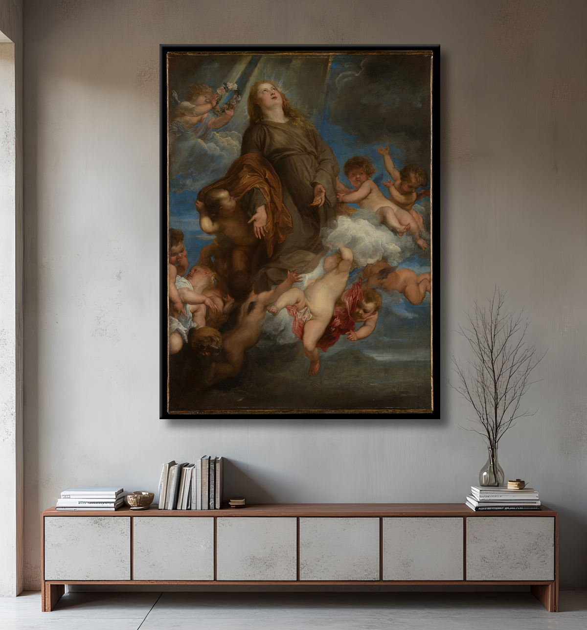 Reproduction Sainte Rosalie intercédant pour les pestiférés de Palerme de Anthony van Dyck avec decor