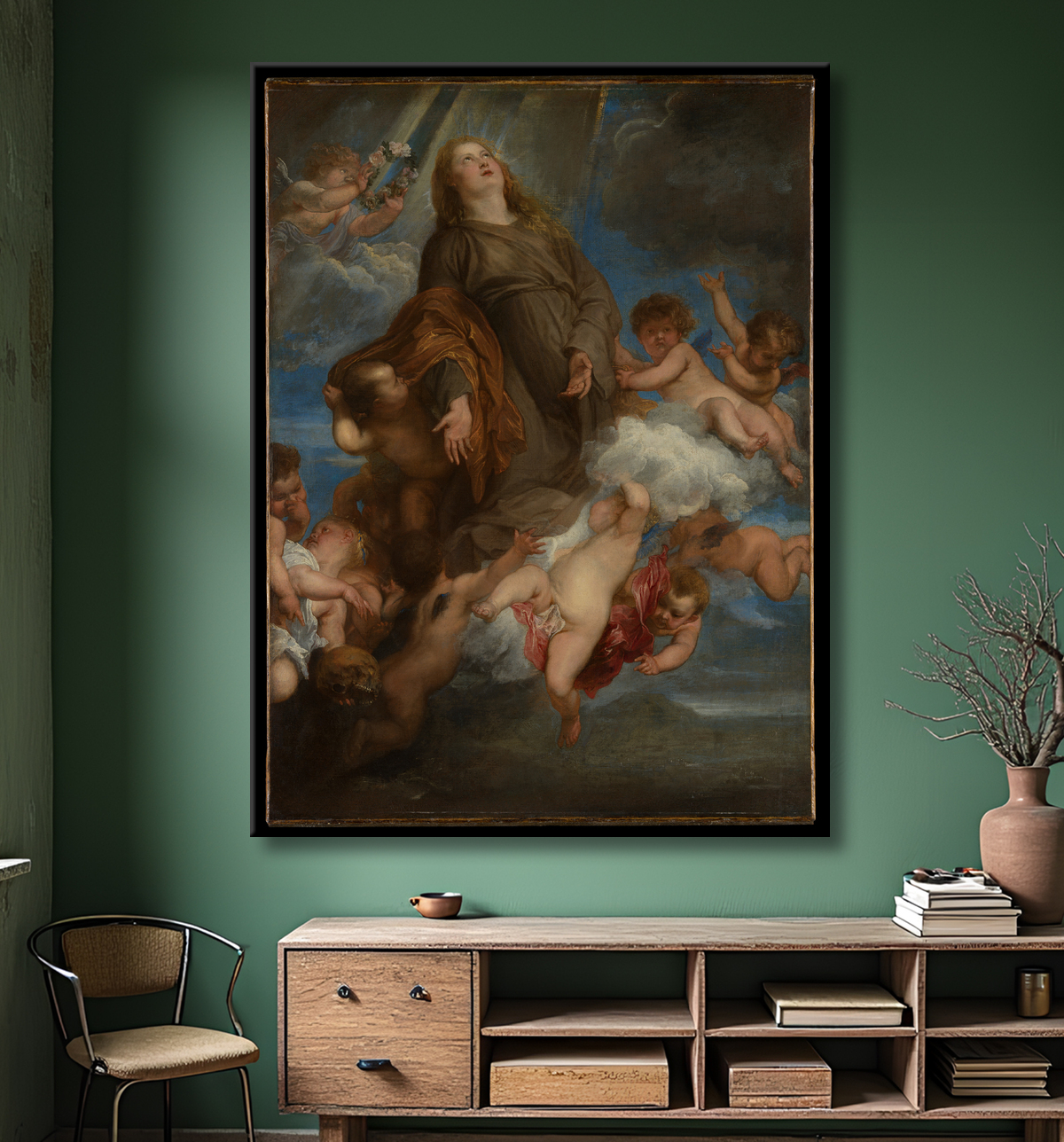 Reproduction Sainte Rosalie intercédant pour les pestiférés de Palerme de Anthony van Dyck avec decor