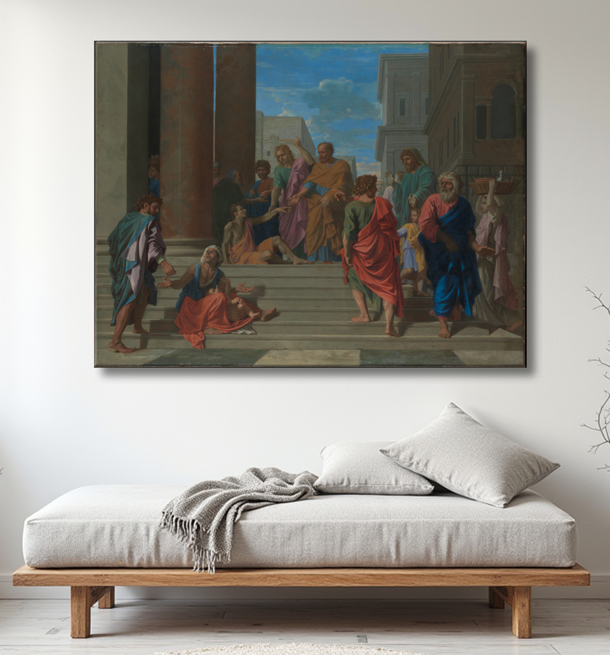 Reproduction Saints Pierre et Jean guérissant le boiteux de Nicolas Poussin avec decor