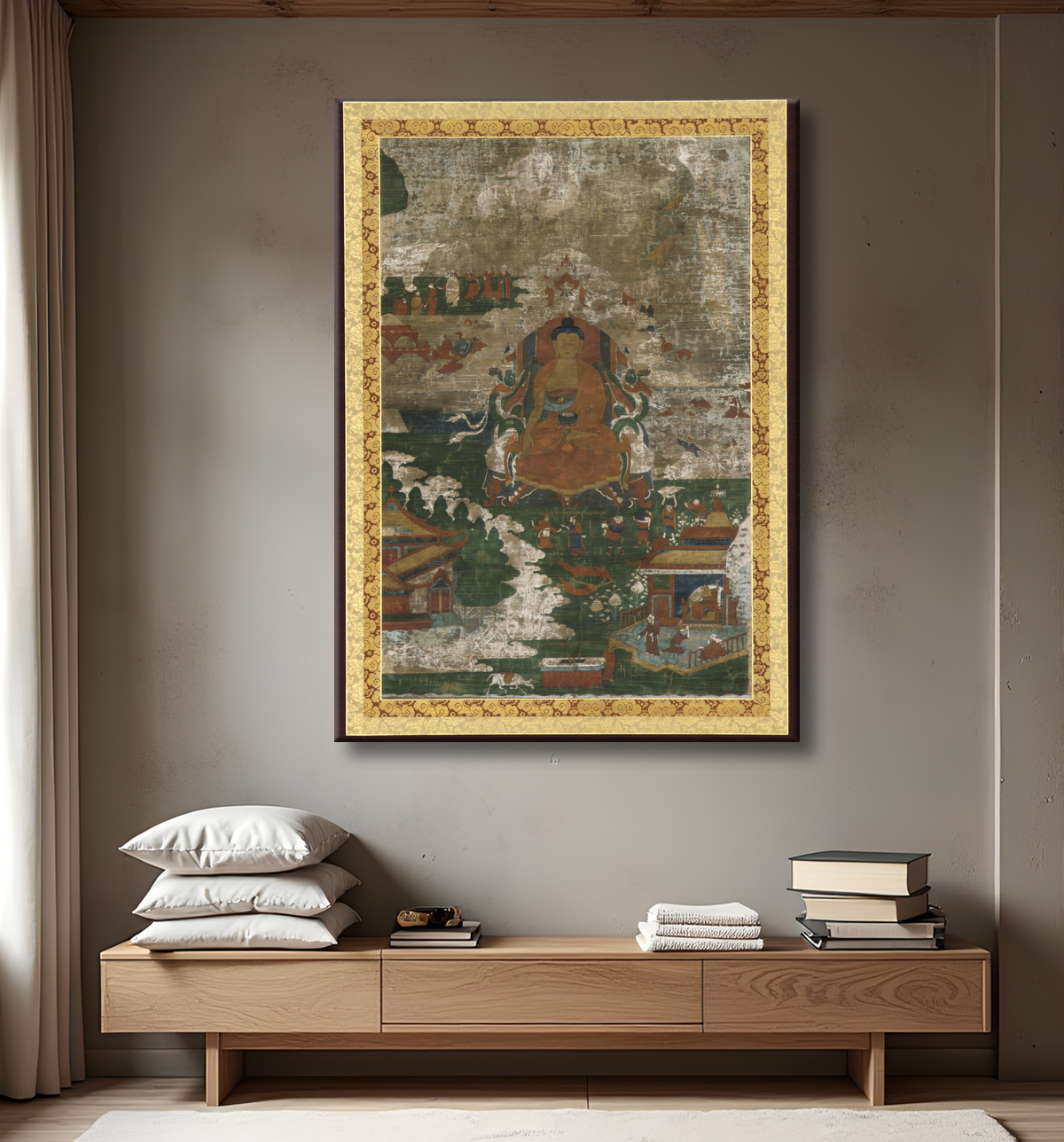 Reproduction Sakyamuni intronisé ; et scènes biographiques avec decor