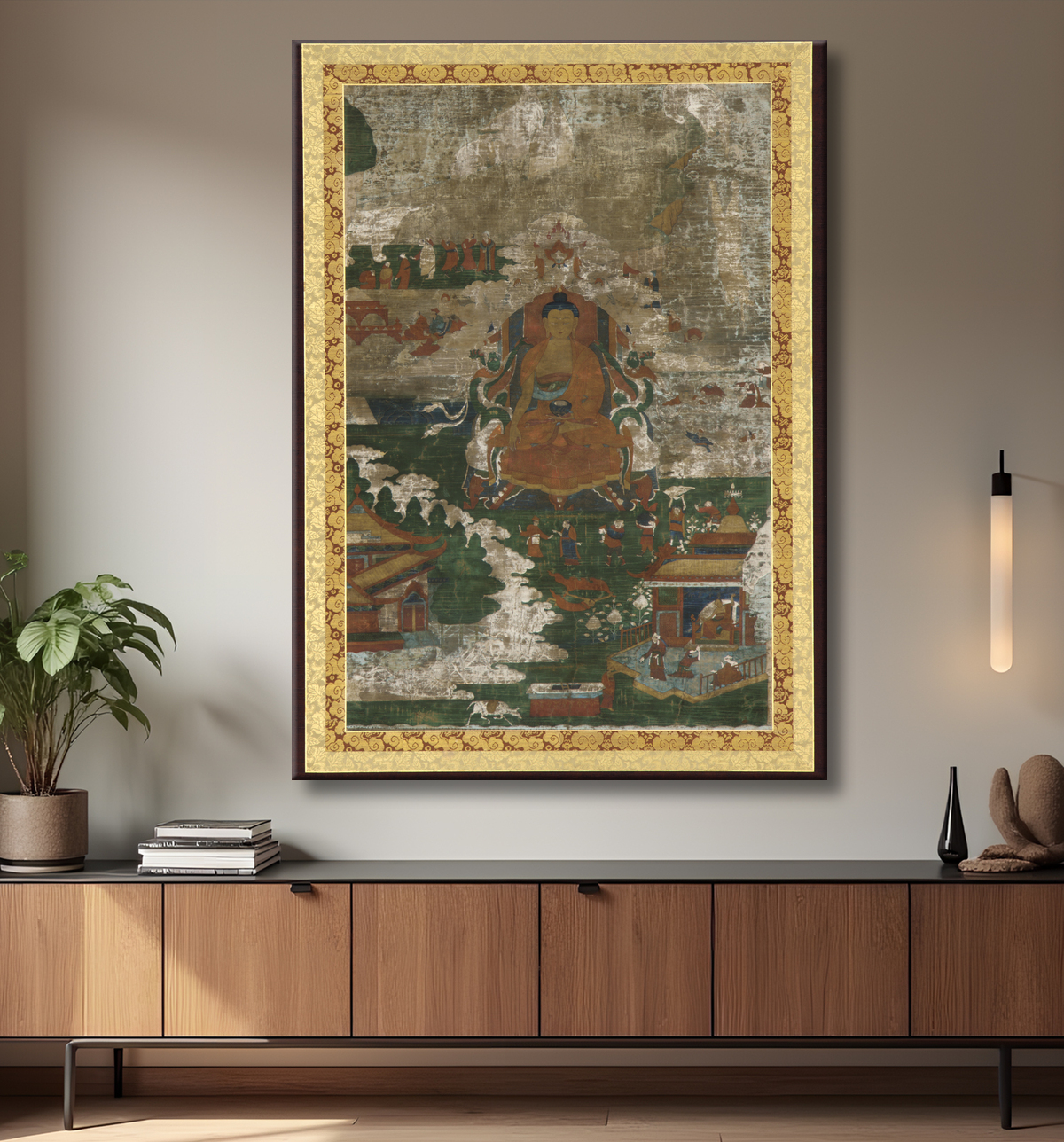 Reproduction Sakyamuni intronisé ; et scènes biographiques avec decor