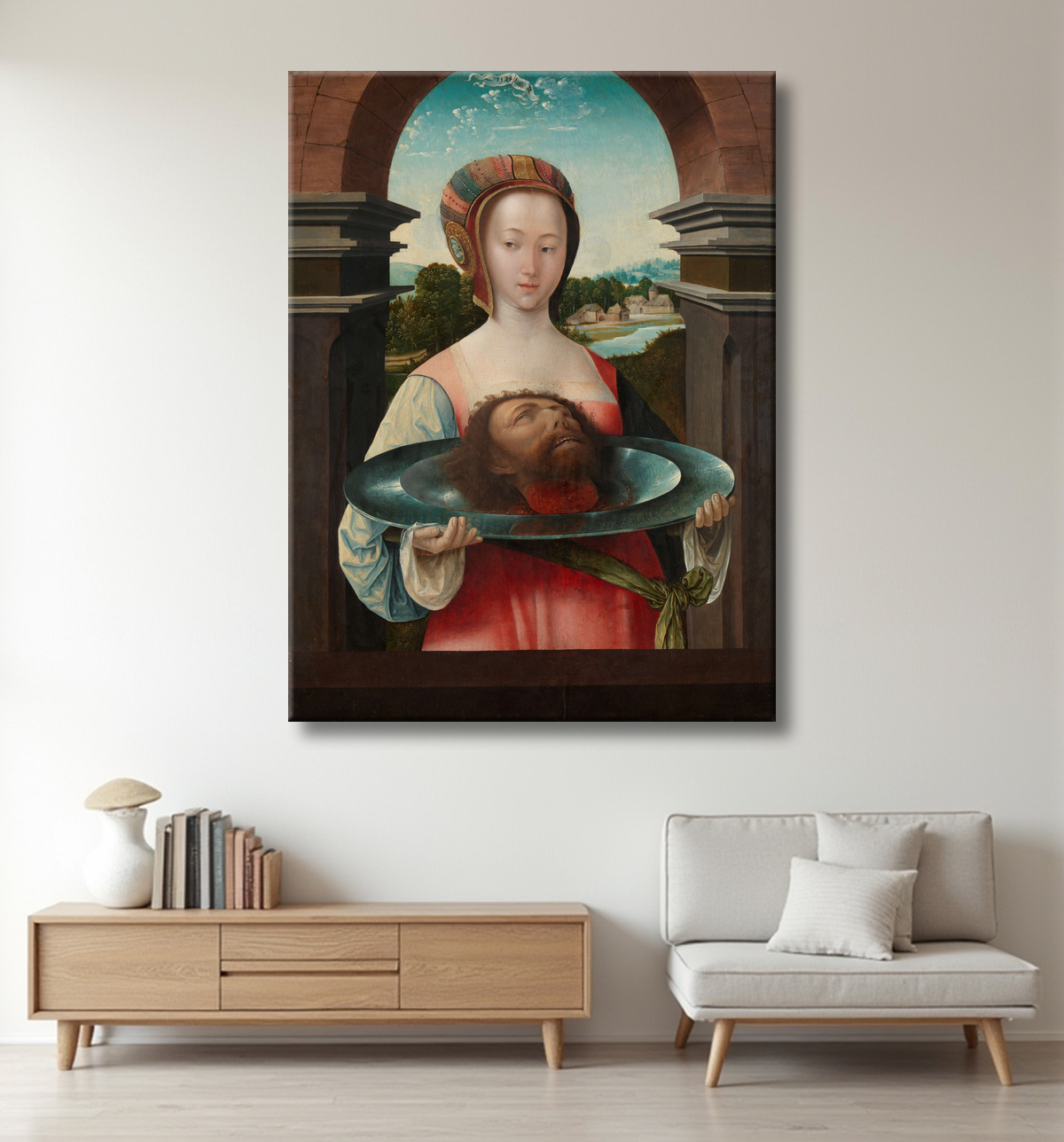 Reproduction Salomé avec la tête de Jean-Baptiste de Jacob Cornelisz van Oostsanen avec decor