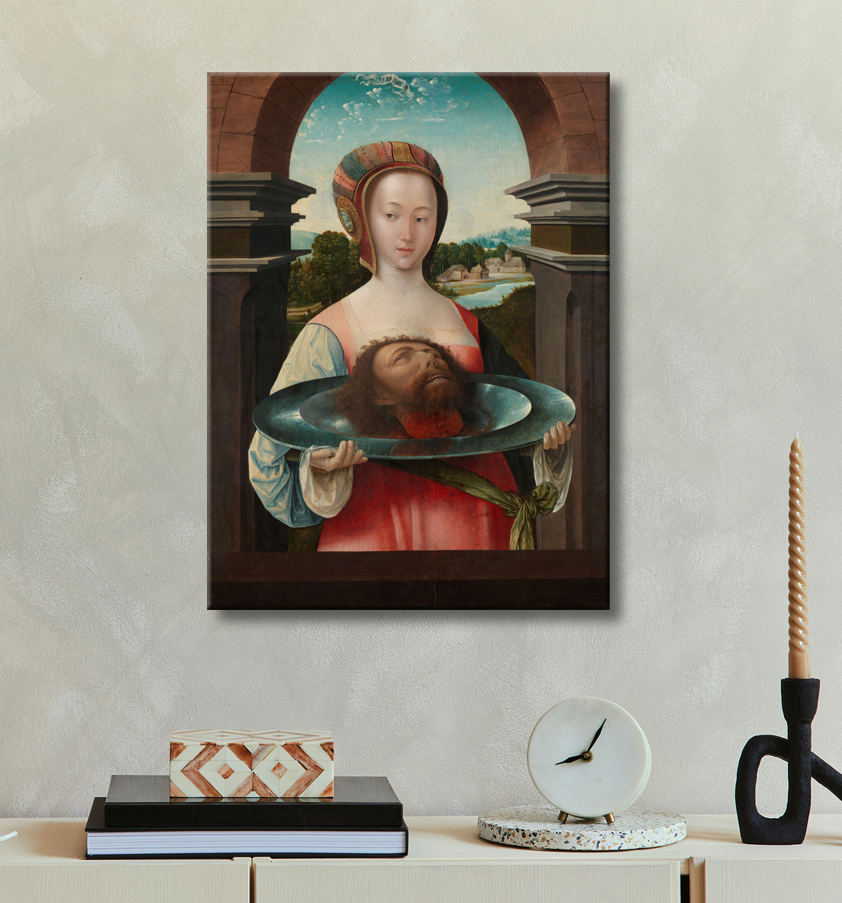 Reproduction Salomé avec la tête de Jean-Baptiste de Jacob Cornelisz van Oostsanen avec decor