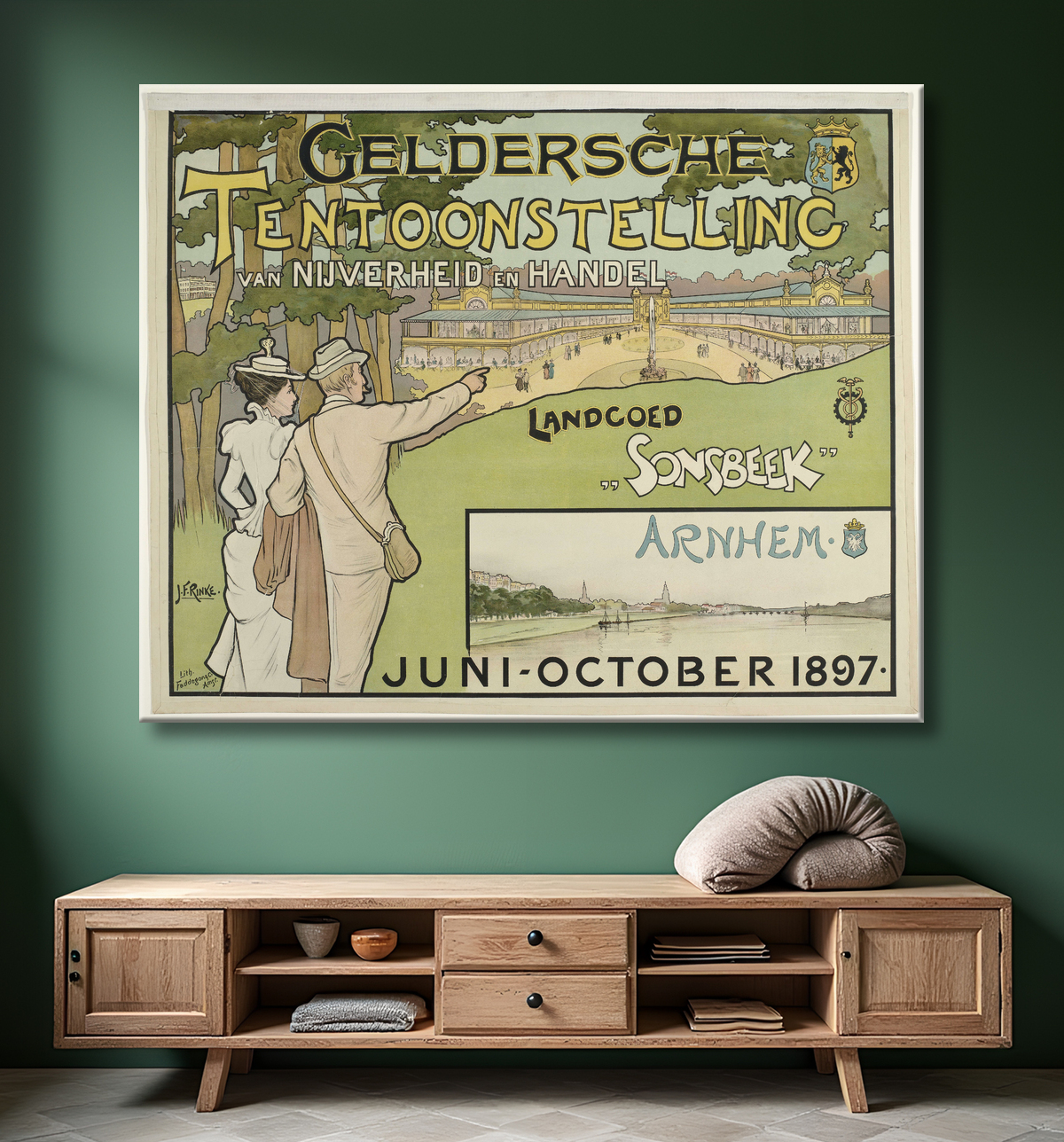 Reproduction Salon de l'industrie et du commerce de Gueldre. Domaine de Sonsbeek juin-octobre 1897. de Jan Rinke avec decor