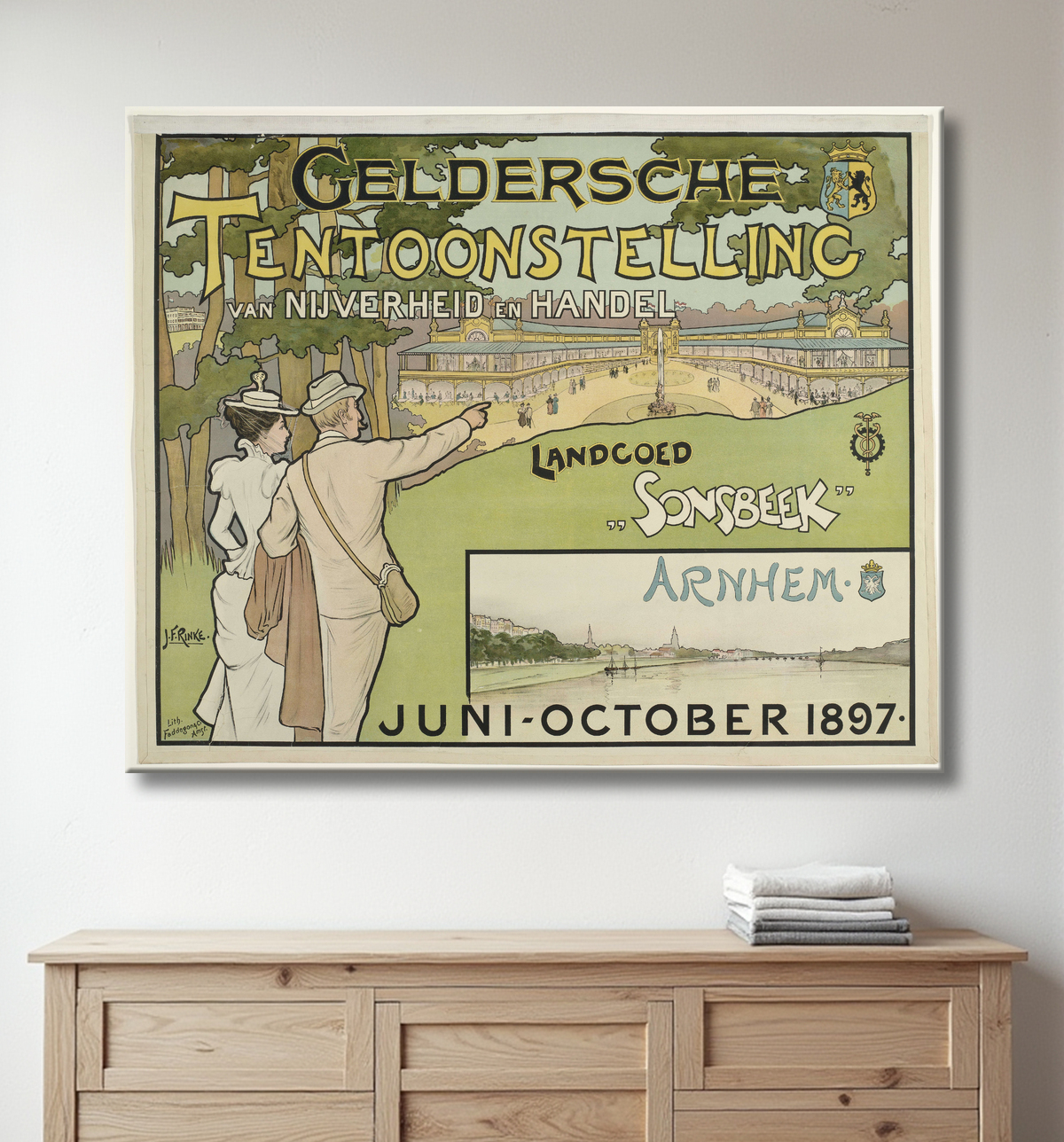 Reproduction Salon de l'industrie et du commerce de Gueldre. Domaine de Sonsbeek juin-octobre 1897. de Jan Rinke avec decor