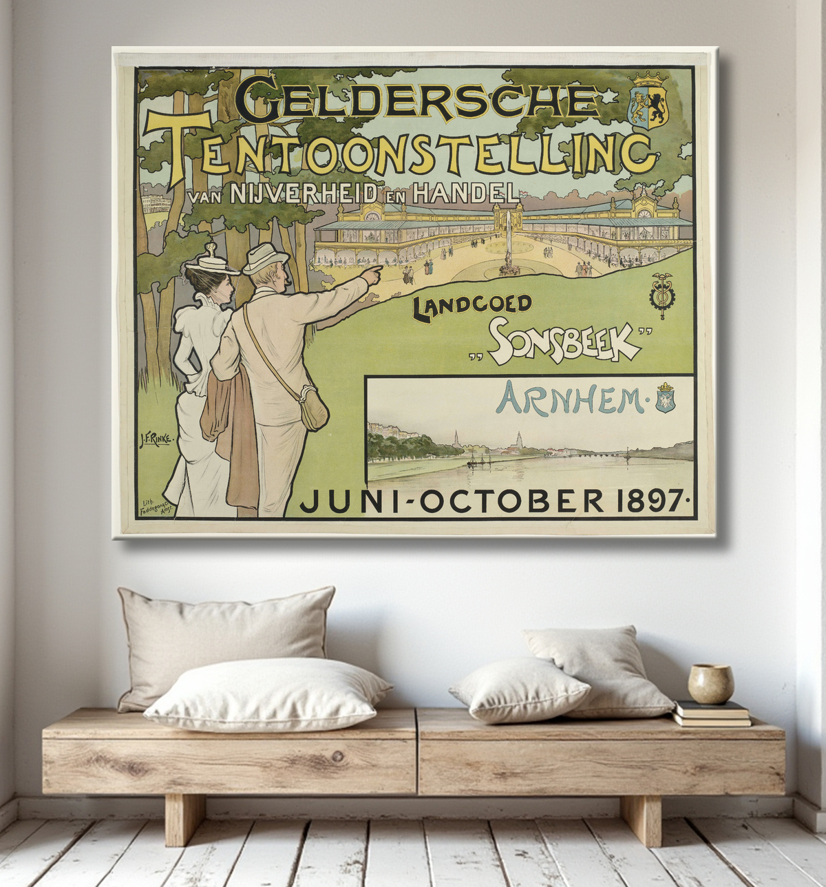 Reproduction Salon de l'industrie et du commerce de Gueldre. Domaine de Sonsbeek juin-octobre 1897. de Jan Rinke avec decor