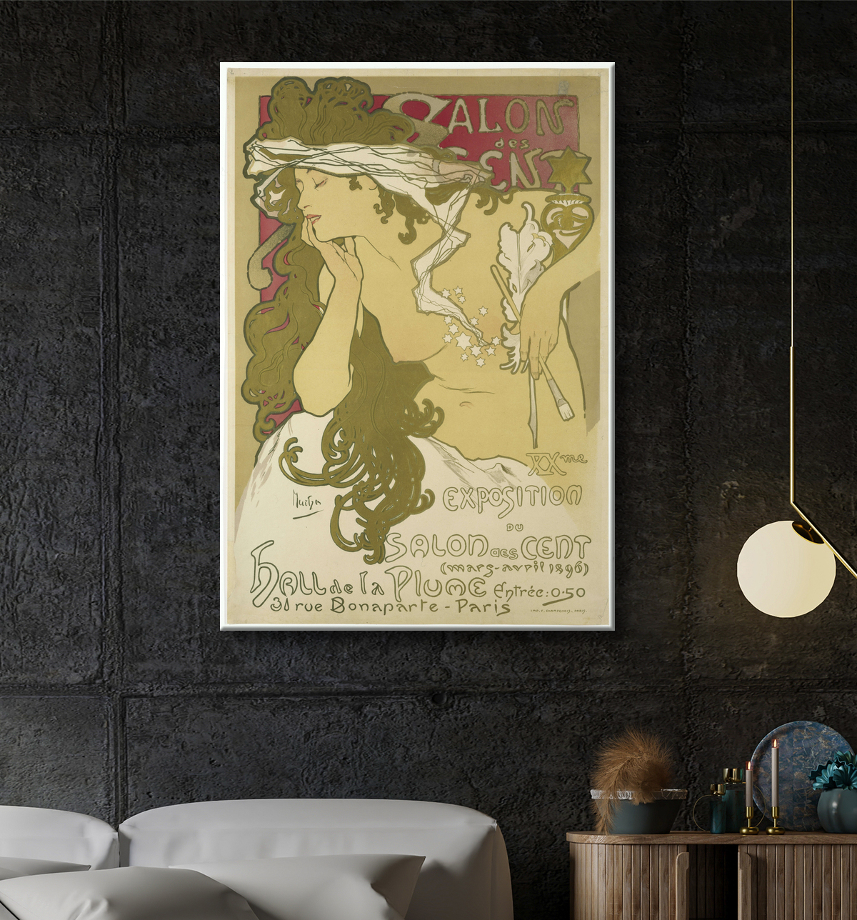 Reproduction Salon des Cent,  XXme Exposition du Salon des Cent (mars-avril  1896) Hall de la Plume, 31 rue Bonaparte, Paris. de Alfons Maria Mucha avec decor