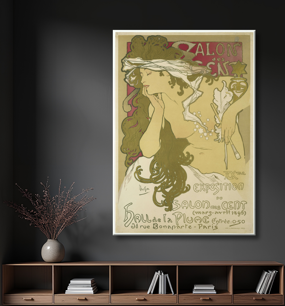 Reproduction Salon des Cent,  XXme Exposition du Salon des Cent (mars-avril  1896) Hall de la Plume, 31 rue Bonaparte, Paris. de Alfons Maria Mucha avec decor