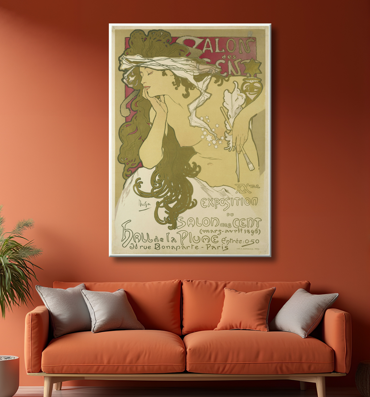 Reproduction Salon des Cent,  XXme Exposition du Salon des Cent (mars-avril  1896) Hall de la Plume, 31 rue Bonaparte, Paris. de Alfons Maria Mucha avec decor