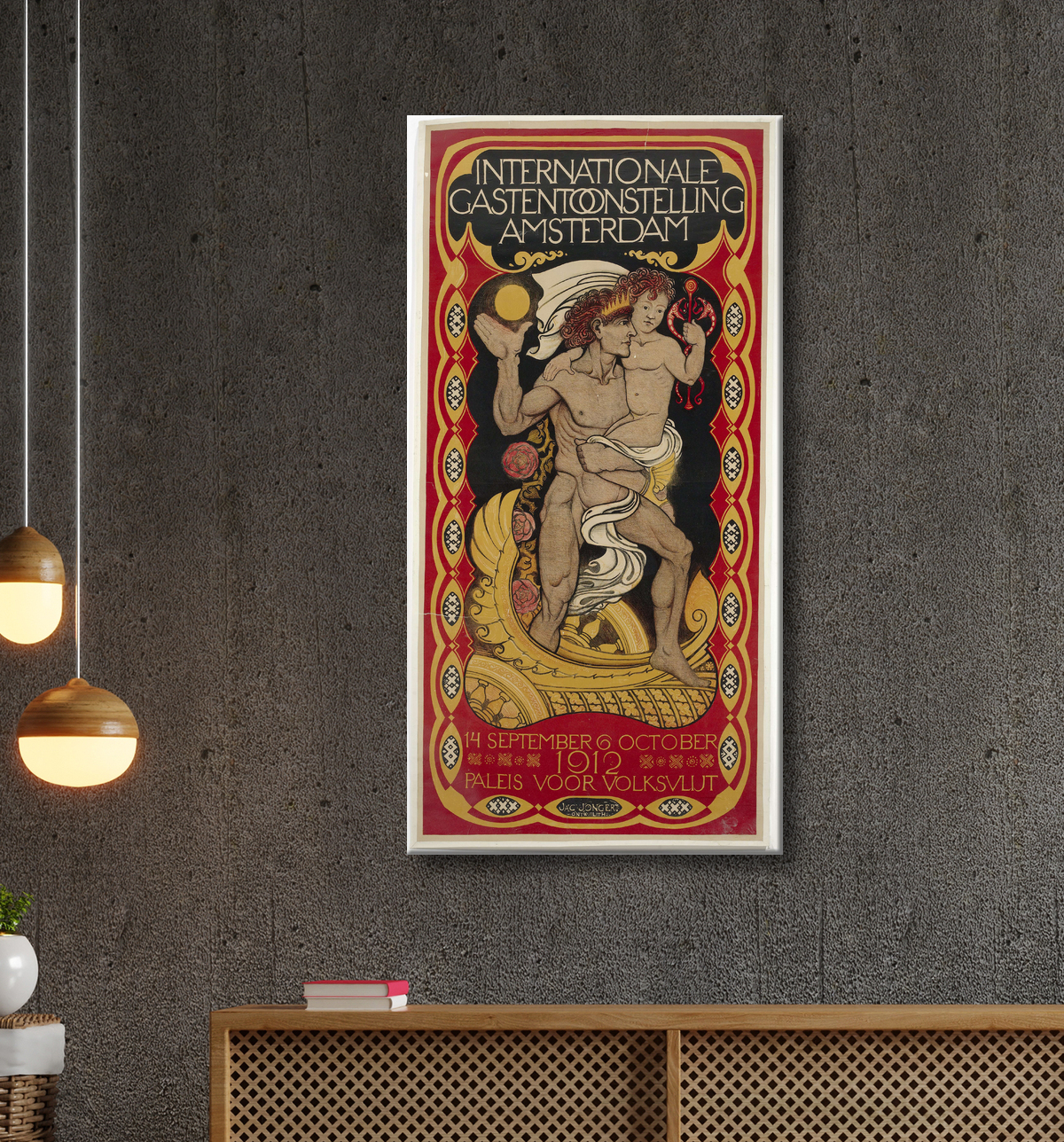 Reproduction Salon international du gaz à Amsterdam, du 14 septembre au 6 octobre. 1912 au Palais de l'Industrie de Jac Jongert avec decor