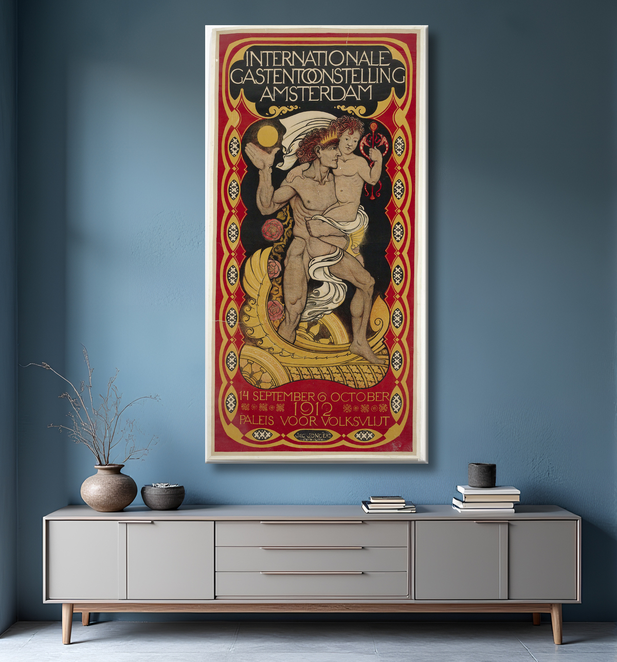 Reproduction Salon international du gaz à Amsterdam, du 14 septembre au 6 octobre. 1912 au Palais de l'Industrie de Jac Jongert avec decor