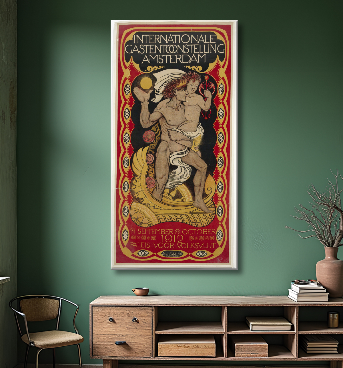 Reproduction Salon international du gaz à Amsterdam, du 14 septembre au 6 octobre. 1912 au Palais de l'Industrie de Jac Jongert avec decor