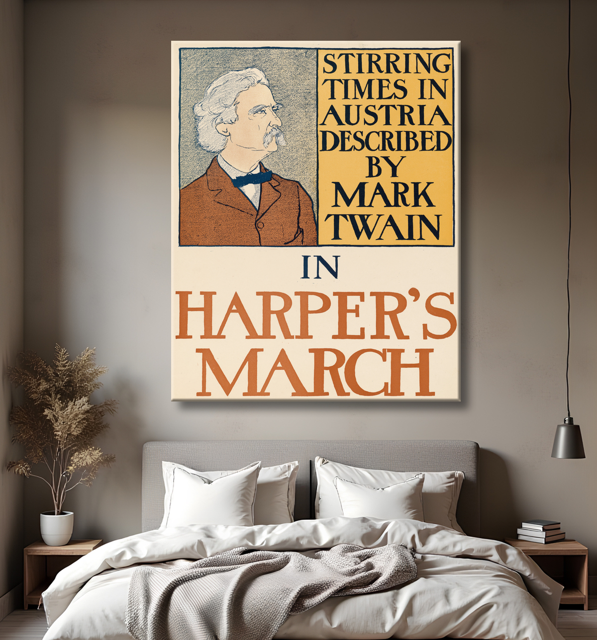 Reproduction Samuel Clemens de Edward Penfield, 2 Jun 1866 - 8 Feb 1925 avec decor