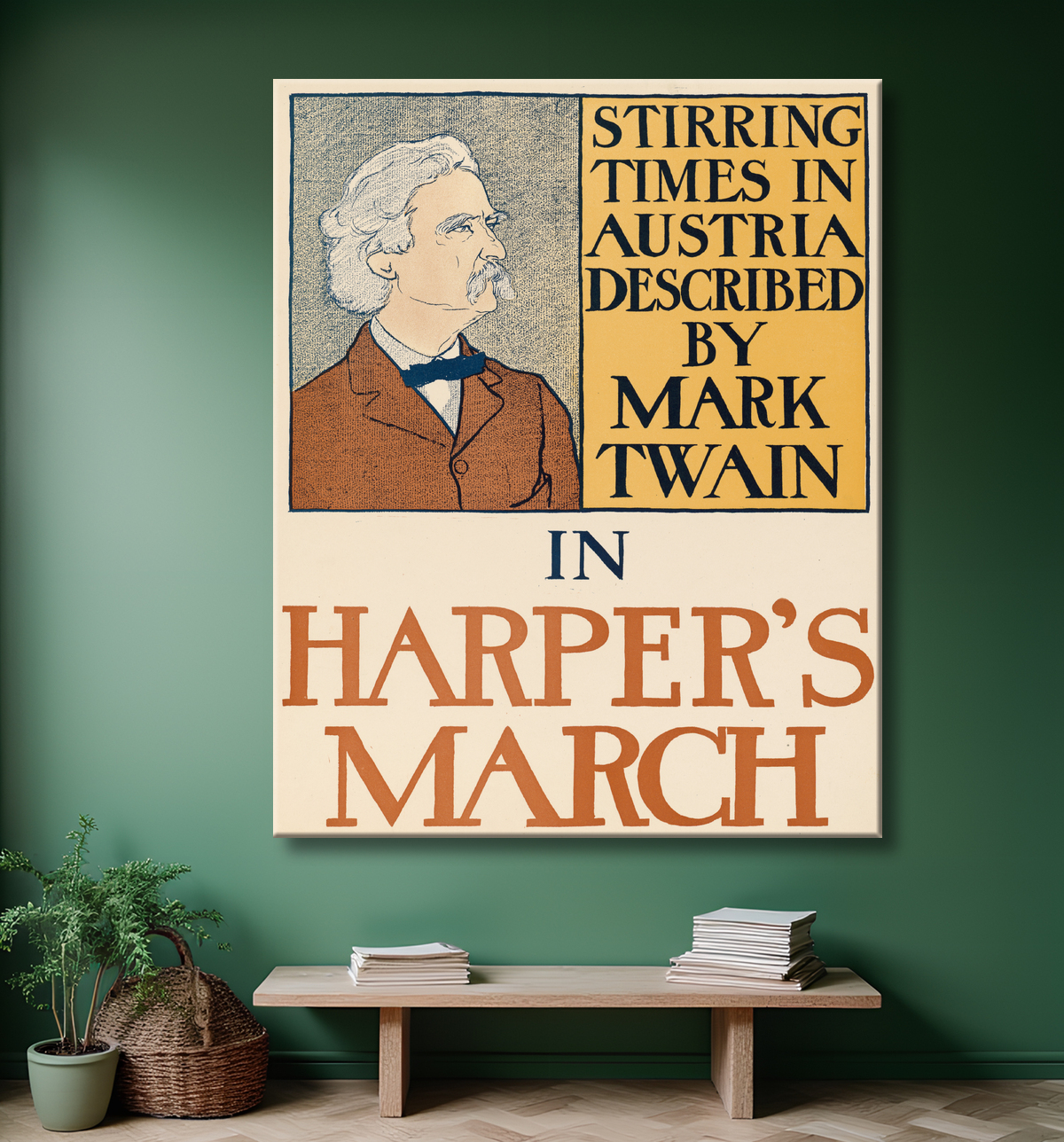 Reproduction Samuel Clemens de Edward Penfield, 2 Jun 1866 - 8 Feb 1925 avec decor