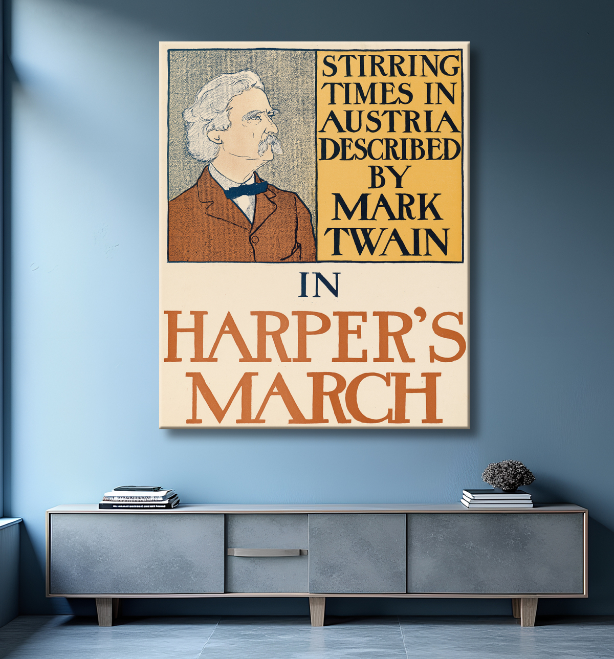 Reproduction Samuel Clemens de Edward Penfield, 2 Jun 1866 - 8 Feb 1925 avec decor