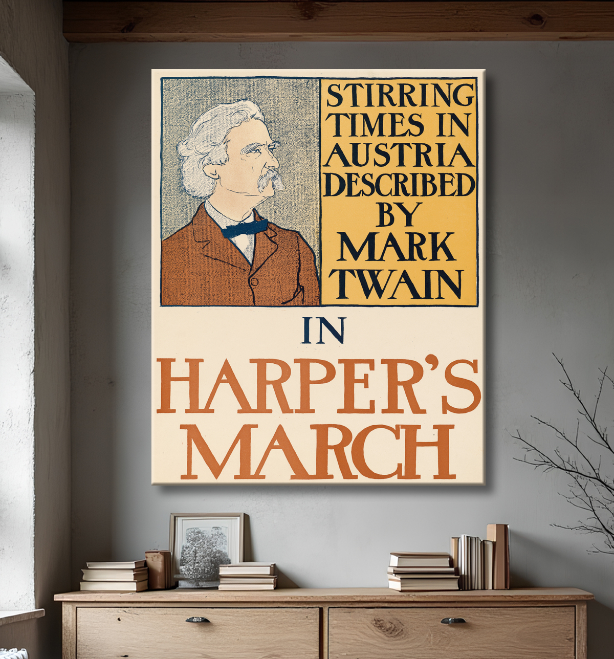 Reproduction Samuel Clemens de Edward Penfield, 2 Jun 1866 - 8 Feb 1925 avec decor