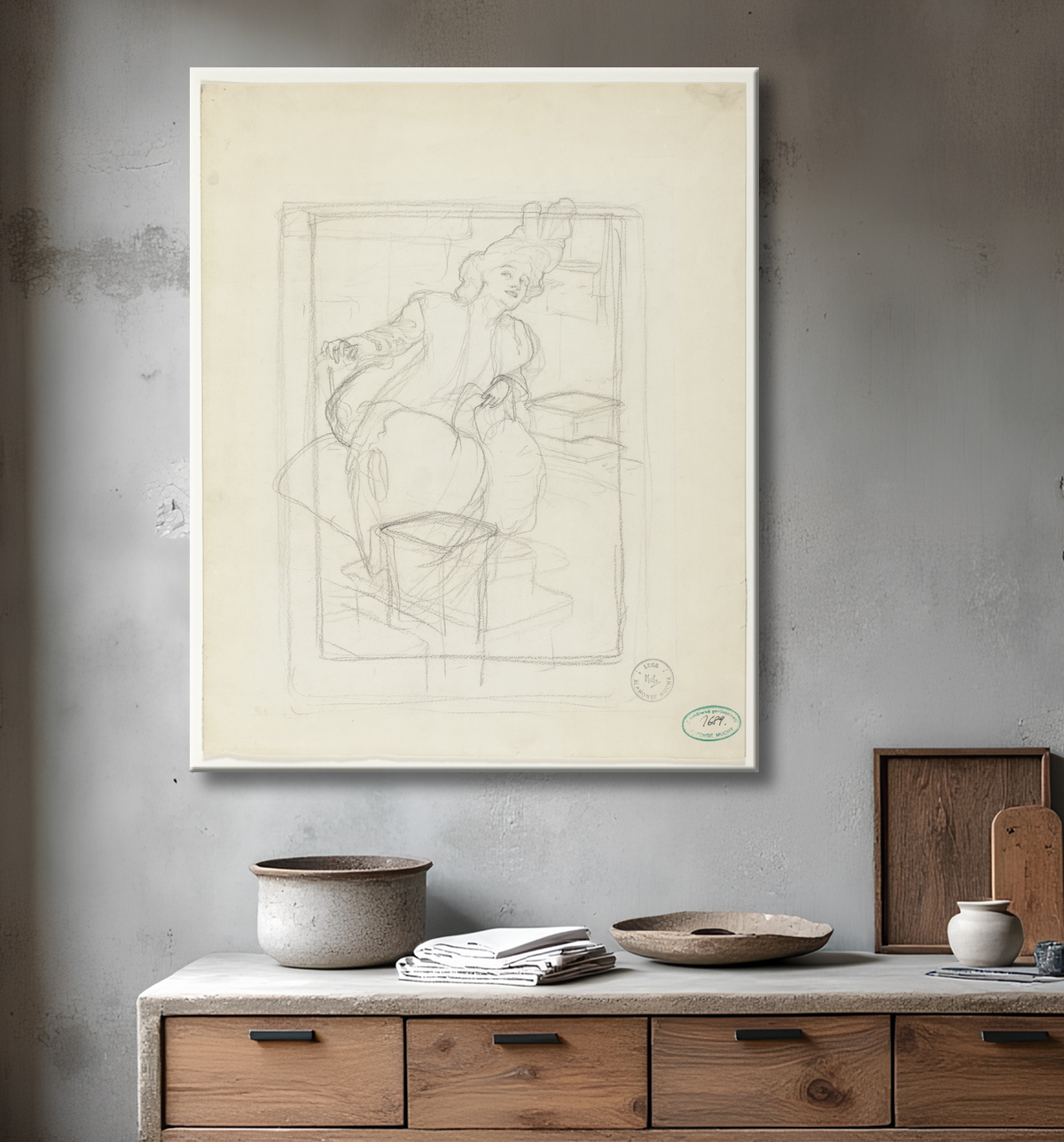 Reproduction Sarah Bernhardt de Alphonse Marie Mucha avec decor
