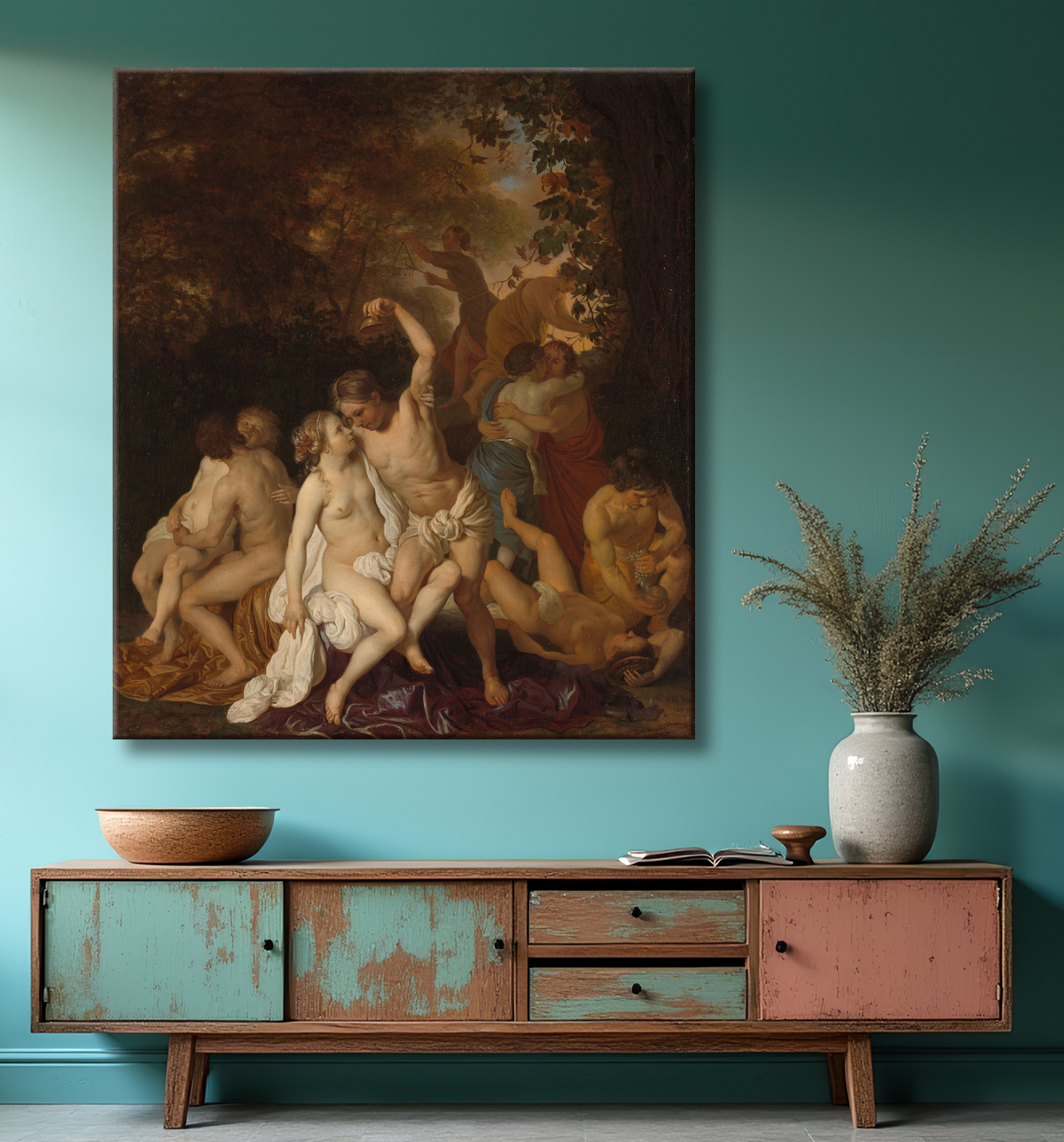 Reproduction Scène avec Bacchantes de Jacob van Loo avec decor