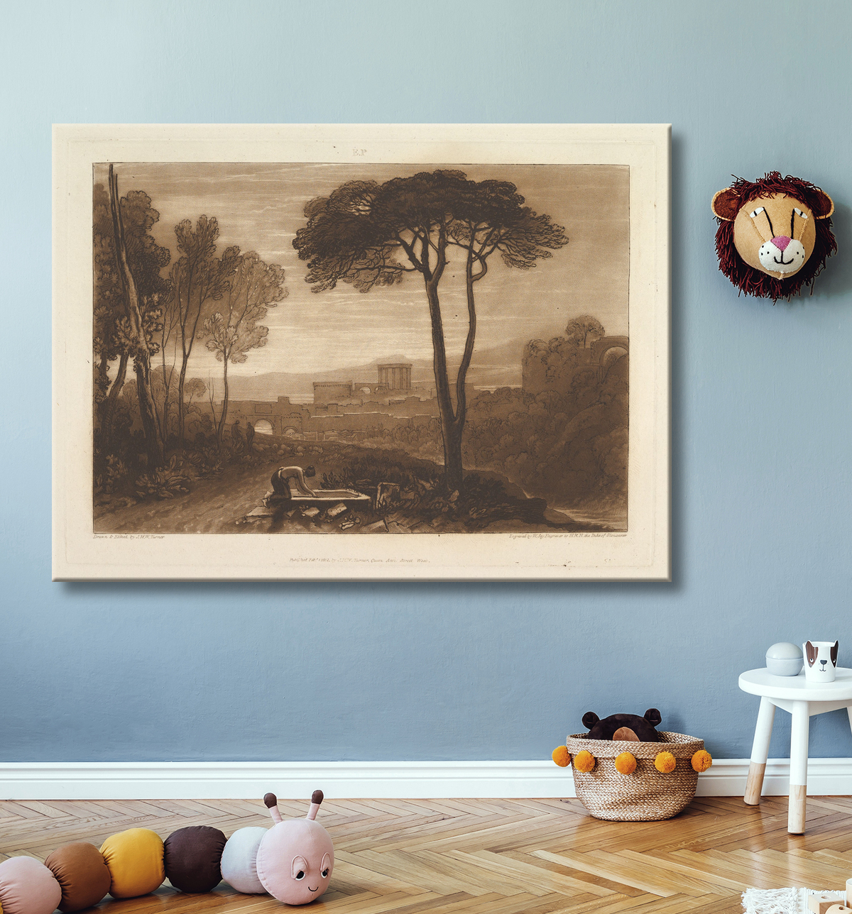 Reproduction Scène dans la campagne (Les études de livres, partie 8, planche 38) de Joseph Mallord William Turner avec decor