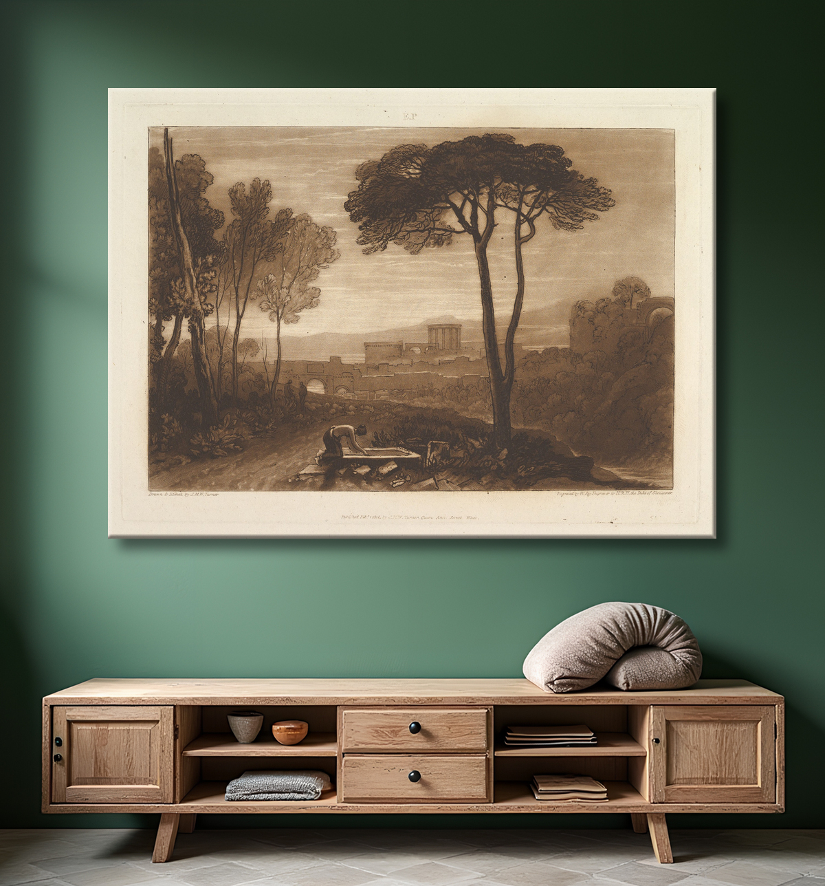 Reproduction Scène dans la campagne (Les études de livres, partie 8, planche 38) de Joseph Mallord William Turner avec decor