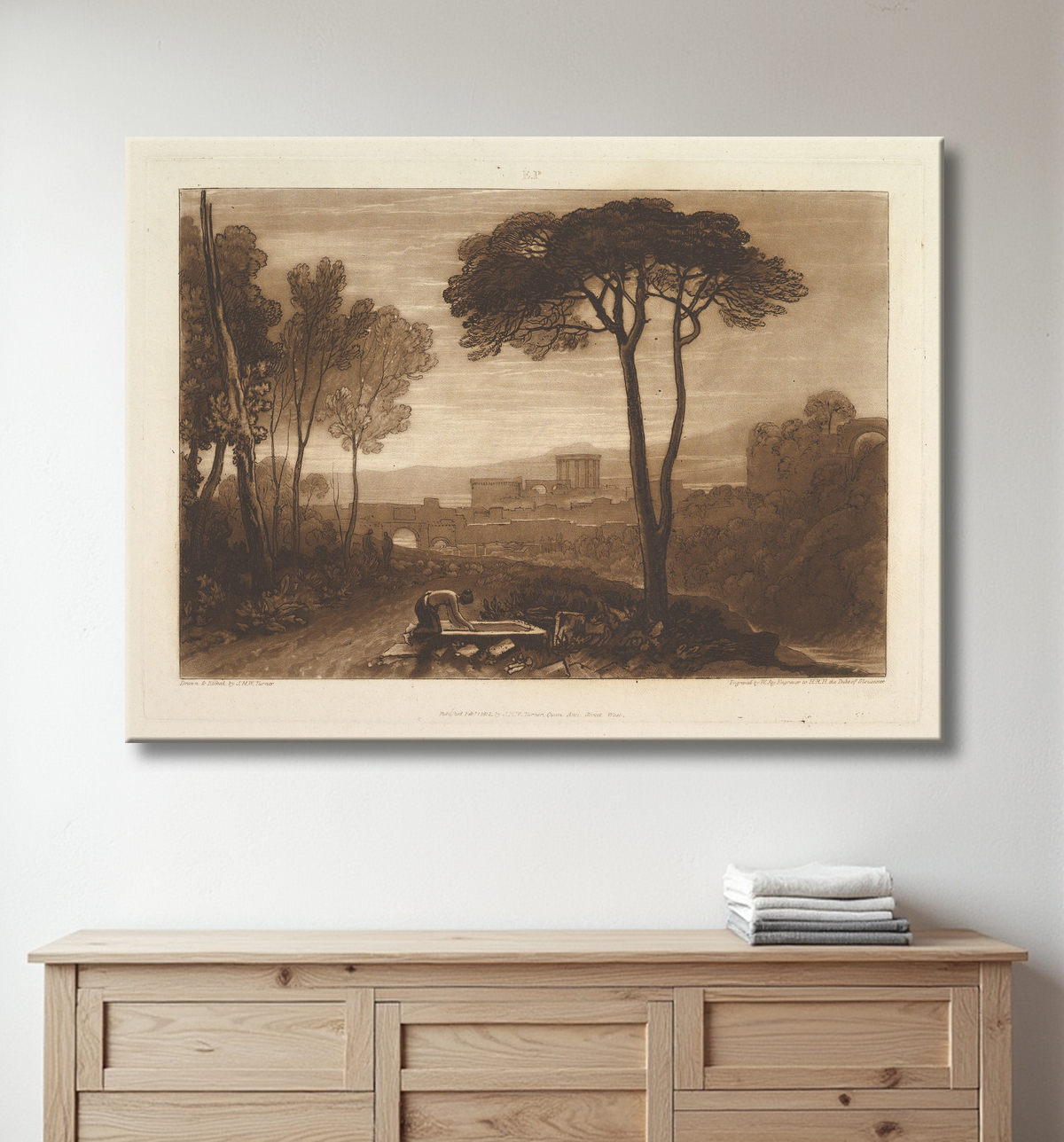 Reproduction Scène dans la campagne (Les études de livres, partie 8, planche 38) de Joseph Mallord William Turner avec decor