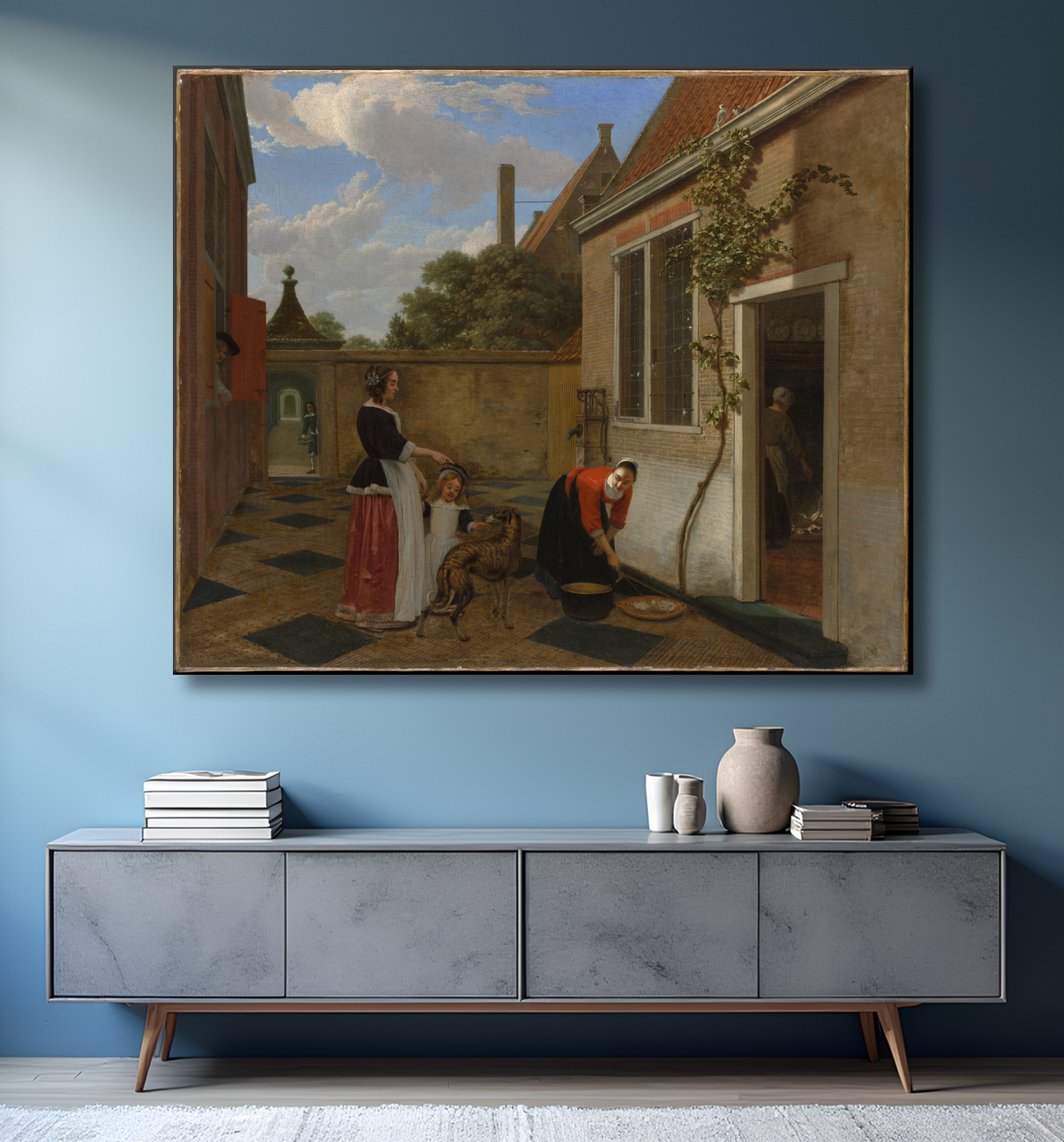 Reproduction Scène dans une cour de Ludolf de Jongh avec decor