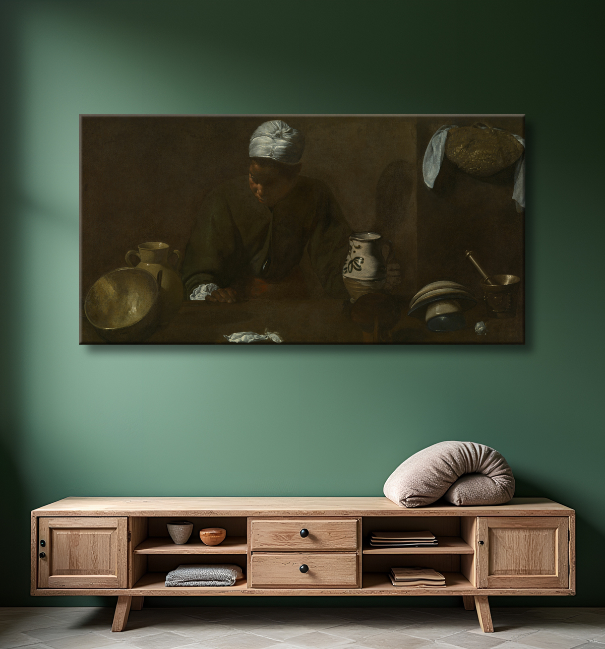 Reproduction Scène de cuisine de Diego Velázquez avec decor