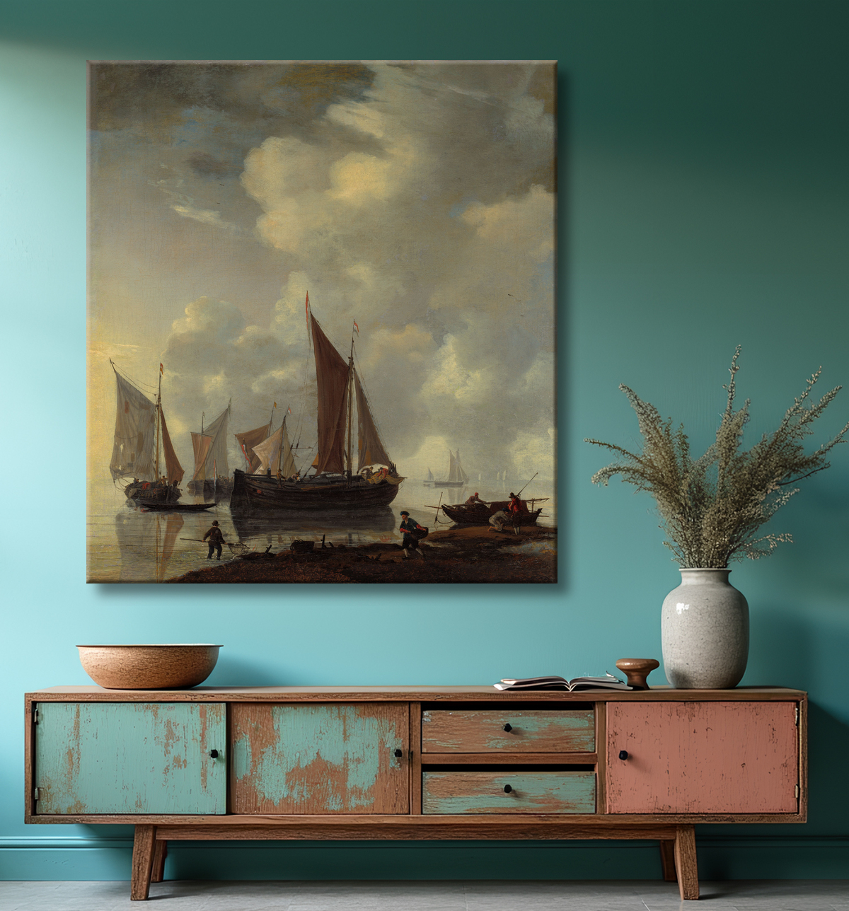 Reproduction Scène de la côte de Reinier Zeeman, (Reinier Nooms) avec decor