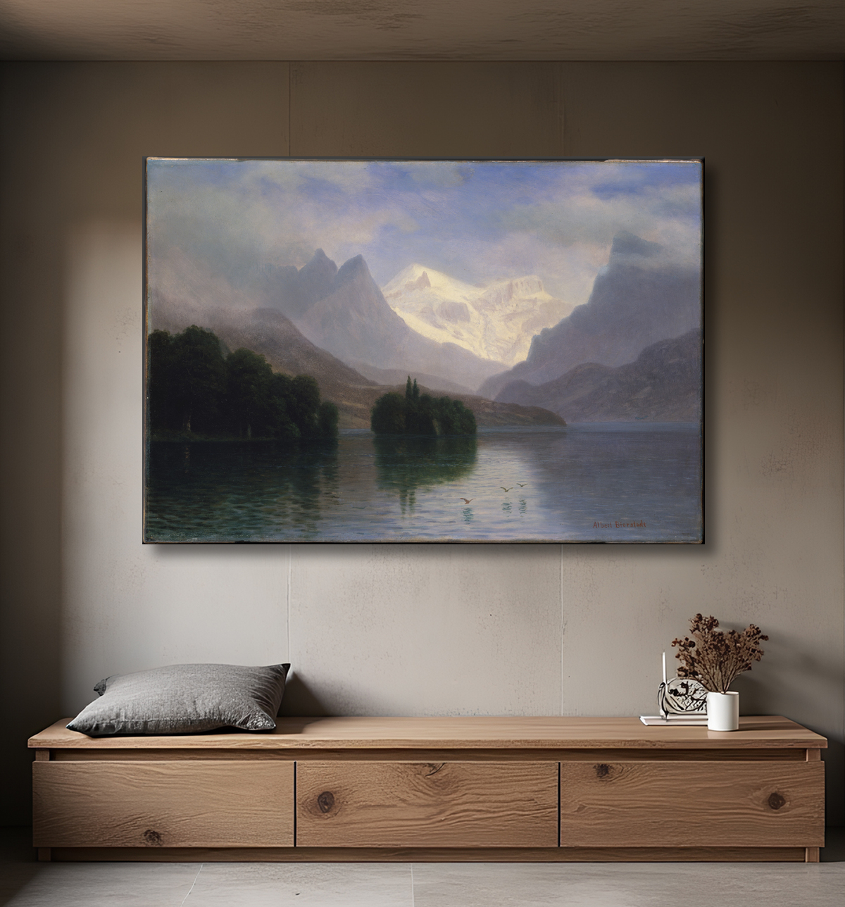 Reproduction Scène de montagne de Albert Bierstadt avec decor