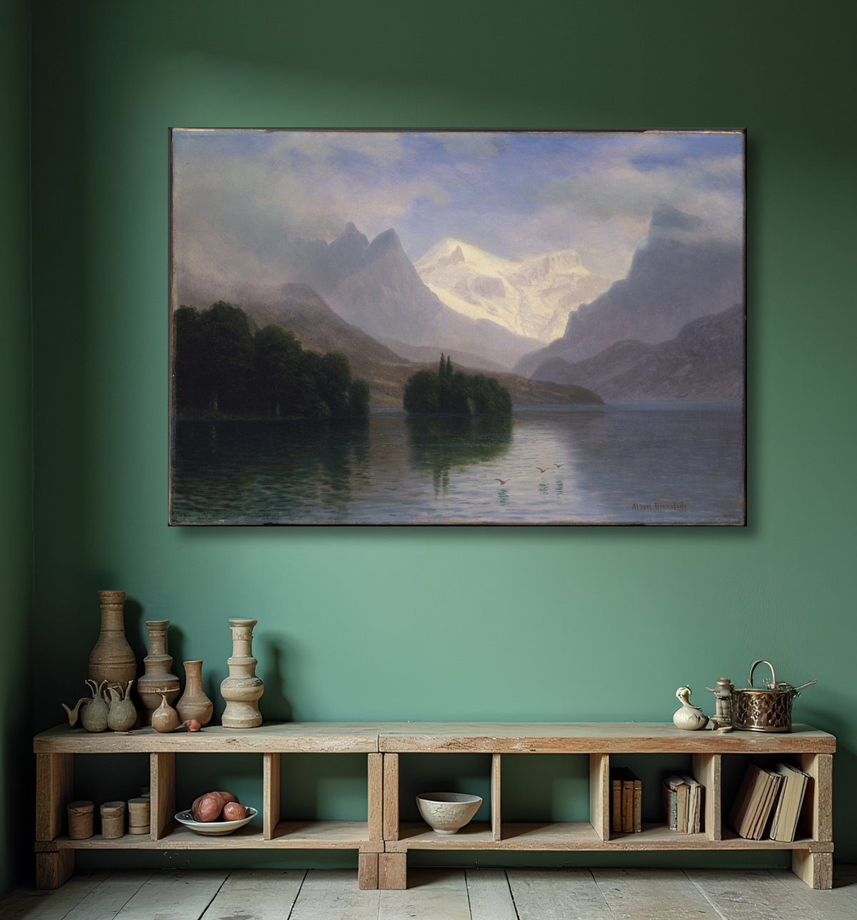 Reproduction Scène de montagne de Albert Bierstadt avec decor
