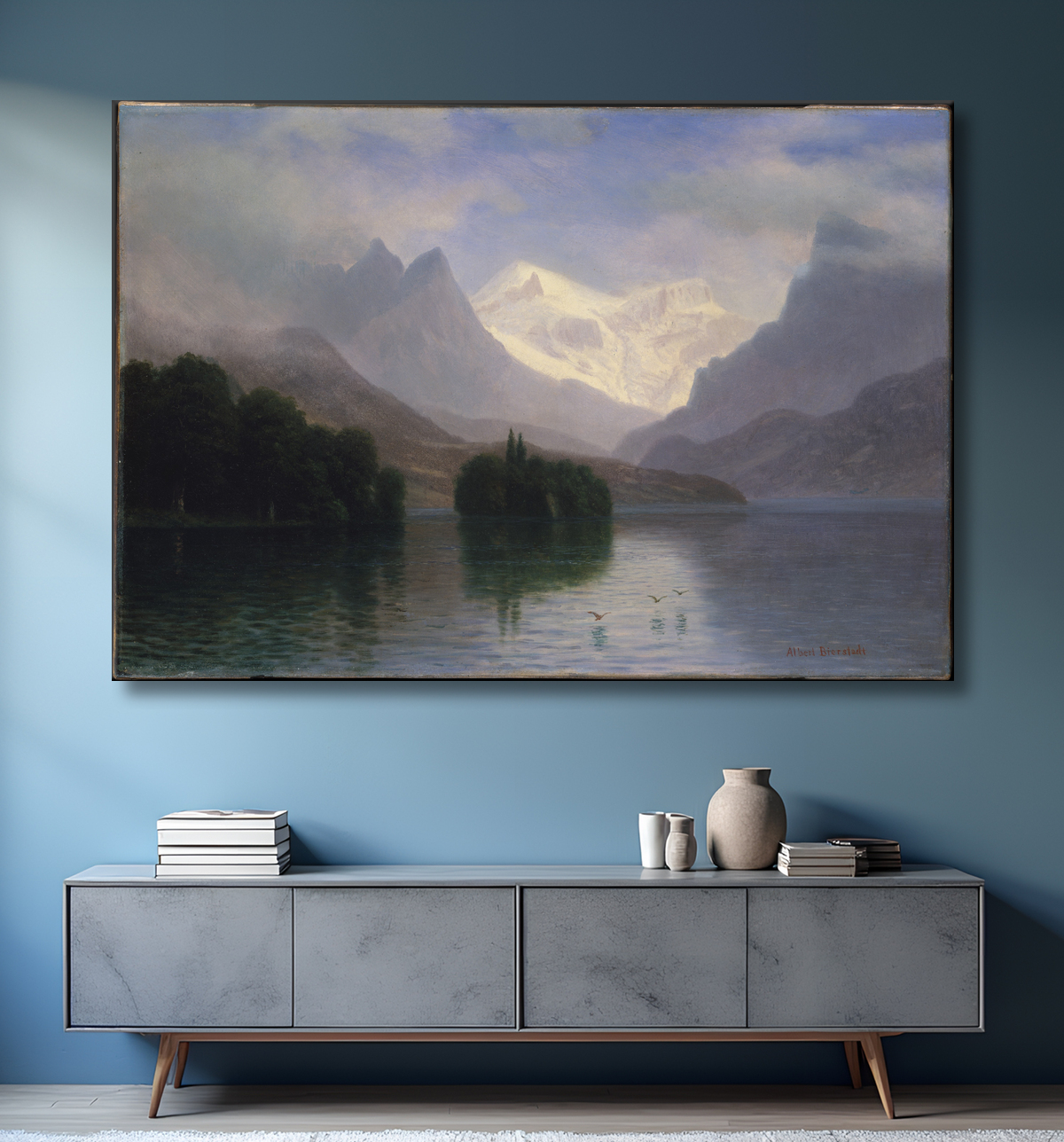 Reproduction Scène de montagne de Albert Bierstadt avec decor
