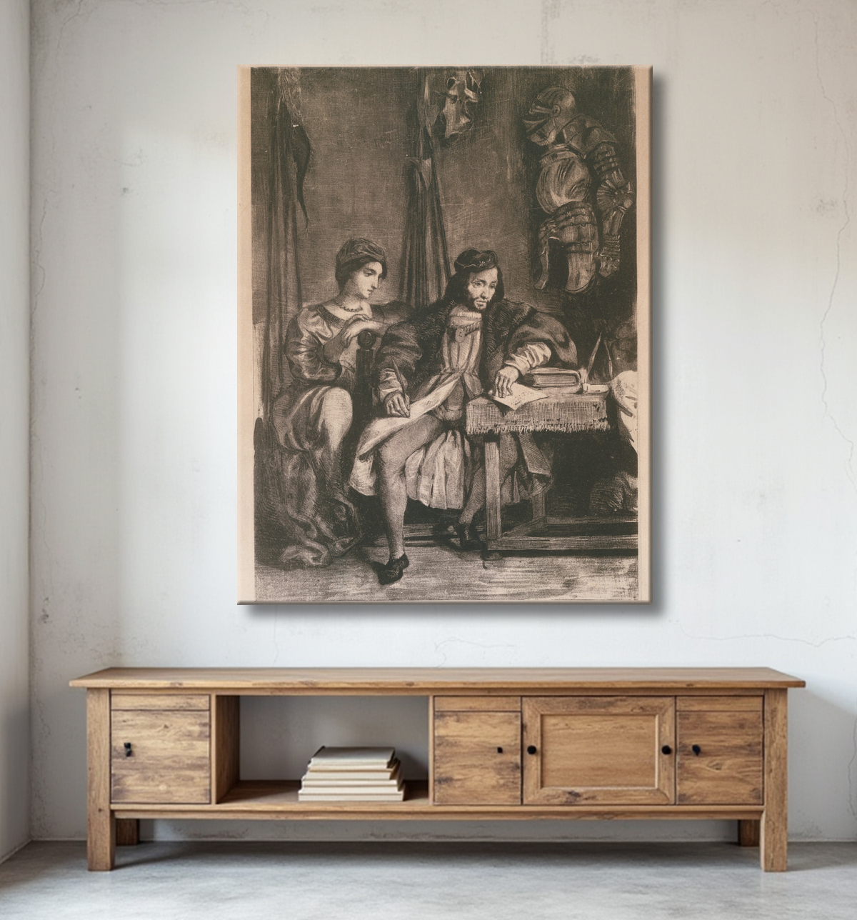 Reproduction Scène du 'Götz' de Goethe (Götz von Berlichingen écrivant ses mémoires) de Eugène Delacroix avec decor