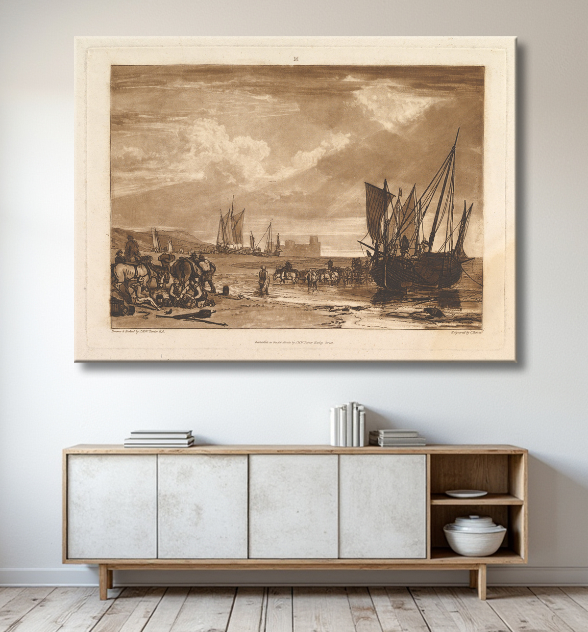Reproduction Scène sur la côte française (Liber Studiorum, partie I, planche 4) de Joseph Mallord William Turner avec decor