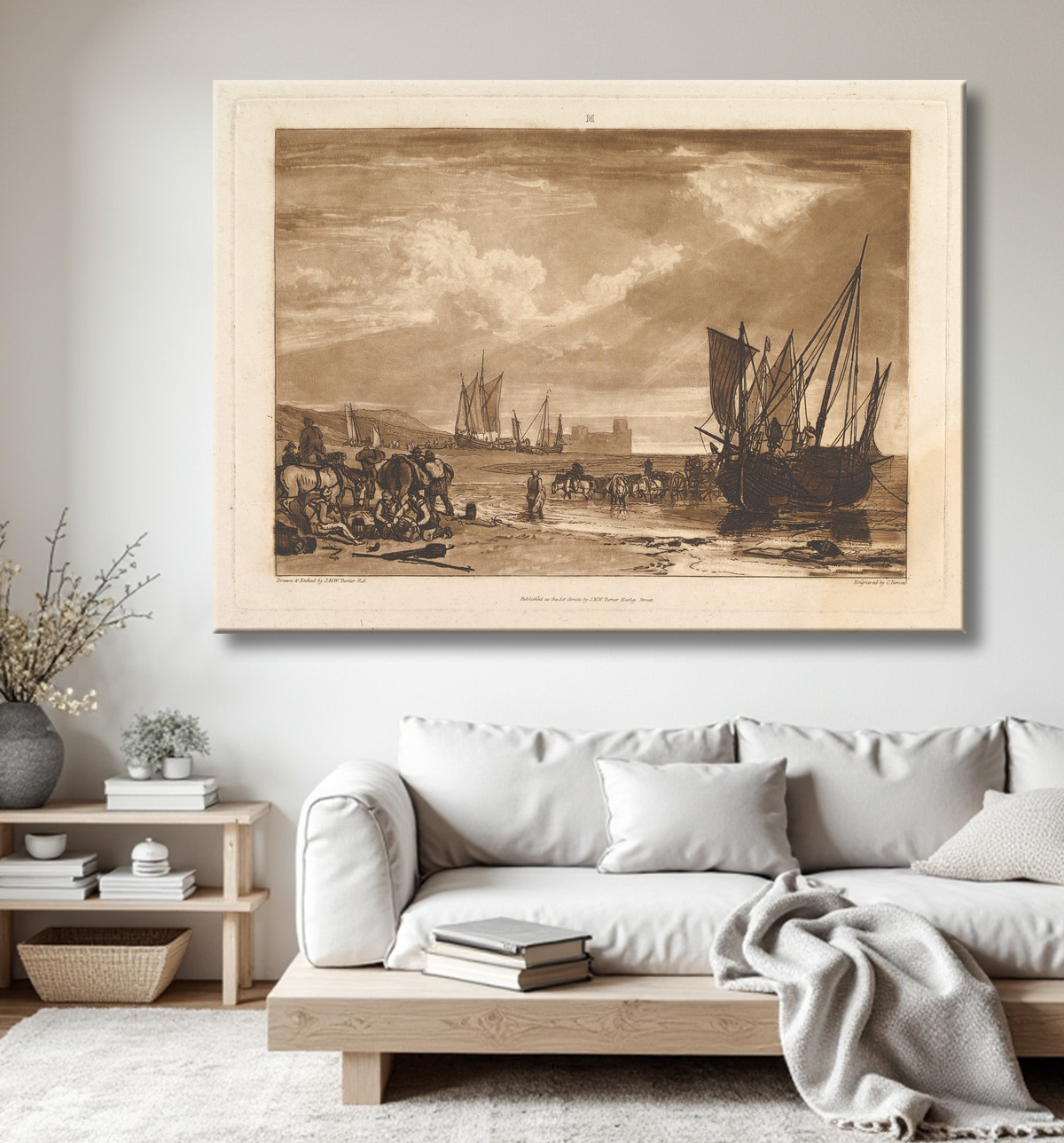 Reproduction Scène sur la côte française (Liber Studiorum, partie I, planche 4) de Joseph Mallord William Turner avec decor