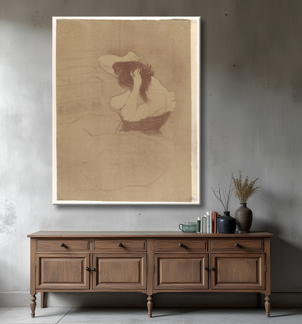 Reproduction Se peigner les cheveux de Henri de Toulouse-Lautrec avec decor