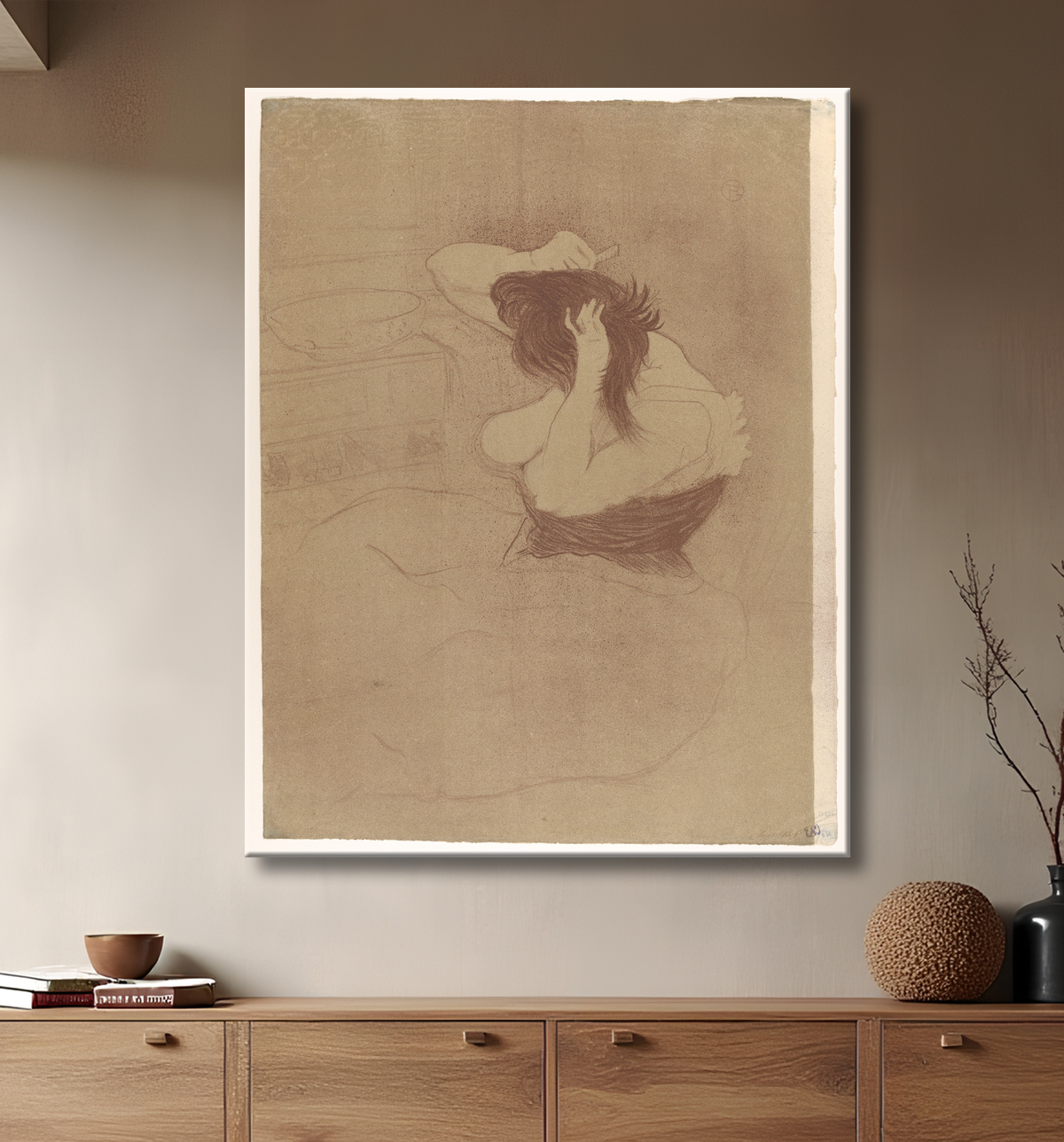 Reproduction Se peigner les cheveux de Henri de Toulouse-Lautrec avec decor