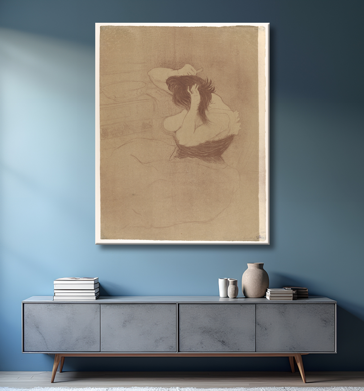 Reproduction Se peigner les cheveux de Henri de Toulouse-Lautrec avec decor